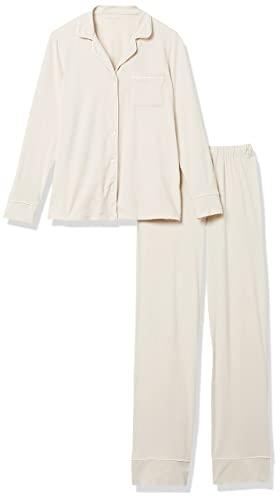 Amazon Essentials Amazon Essentials Women's Cotton Modal Long-Sleeve Shirt and Full-Length Bottom Pajama Set, Beige, X-Small