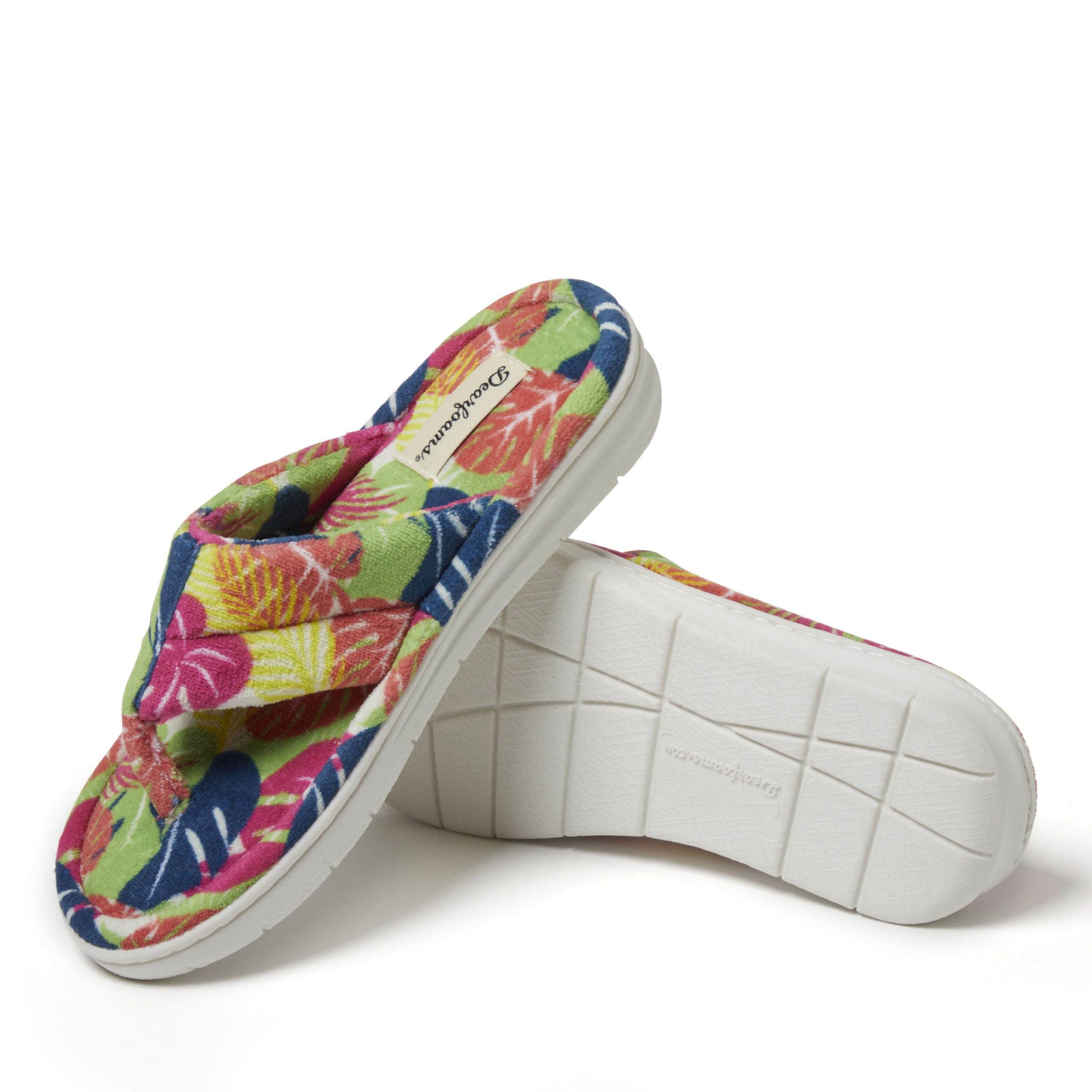 Dearfoams Dearfoams Women's Melanie Terry Thong Slipper, Tropical Print, 7-8