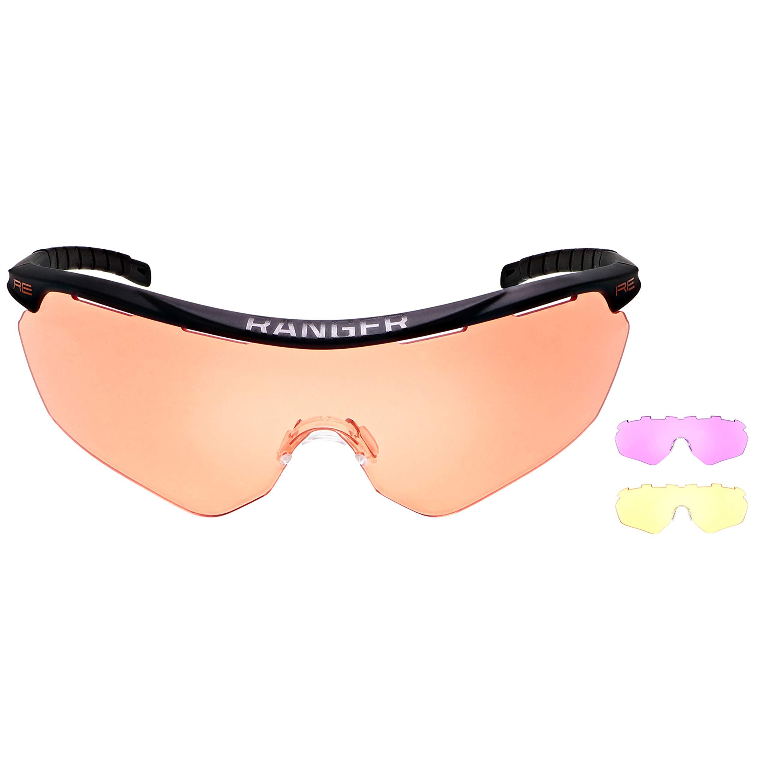 Randolph Engineering Randolph Eyewear Phantom 2.0 Shooting Glasses for Men or Women Interchangeable 3-Lens Protective Eyewear Shooting Glasses Set, Sports Sunglasses (Matte Black Frame/Med Yellow)