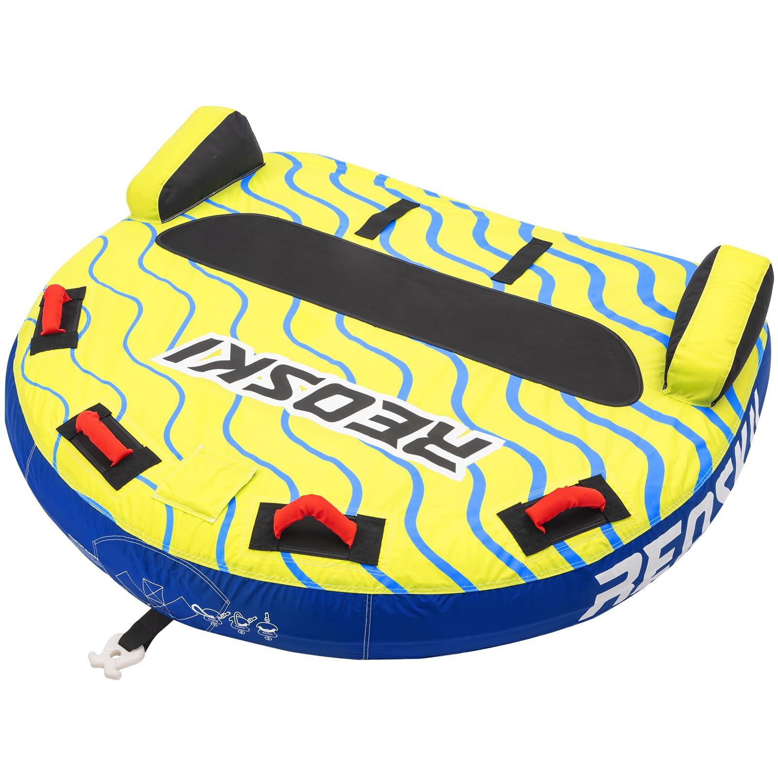REOSKI REOSKI Towable Tubes for Boating 2 Person, Heavy Duty Boat Tubes and Towables, Inflatable Water Tubes for Boats to Pull with Fins, Drainage, Quick Connector, Large Capacity