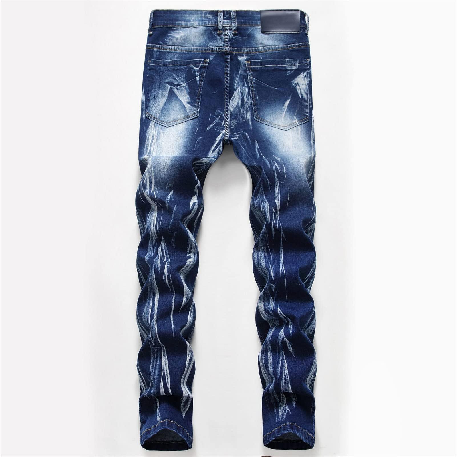 JEsilunmaMY JEsilunmaMY Mens Washed Jeans Pants Mid Waist Distressed Casual Pocket Denim Pants Slim Fit Stretch Skinny Straight Fit Jeans (Blue2,36)