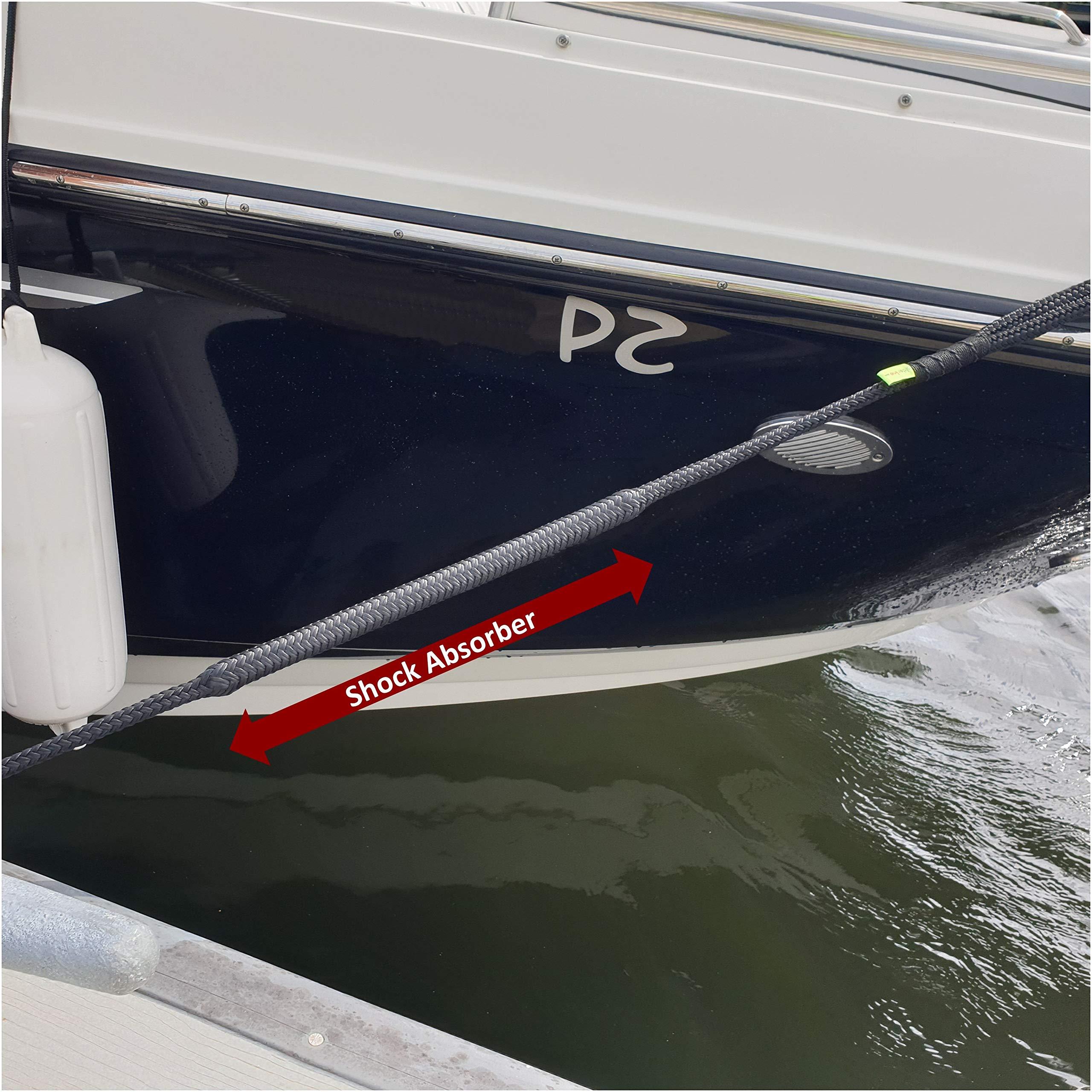 shockline shockline Dock Line with Integrated Shock Absorber, Double Braided, Polyester, Hand Spliced 12\" Eye, 5/8\" Inch x 35 Feet, Black