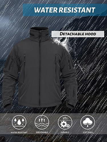 TACVASEN TACVASEN Men\'s Army Military Soft Shell Hooded Fleece Tactical Jacket Coat Black,US L(fit chest:39\"-42\")