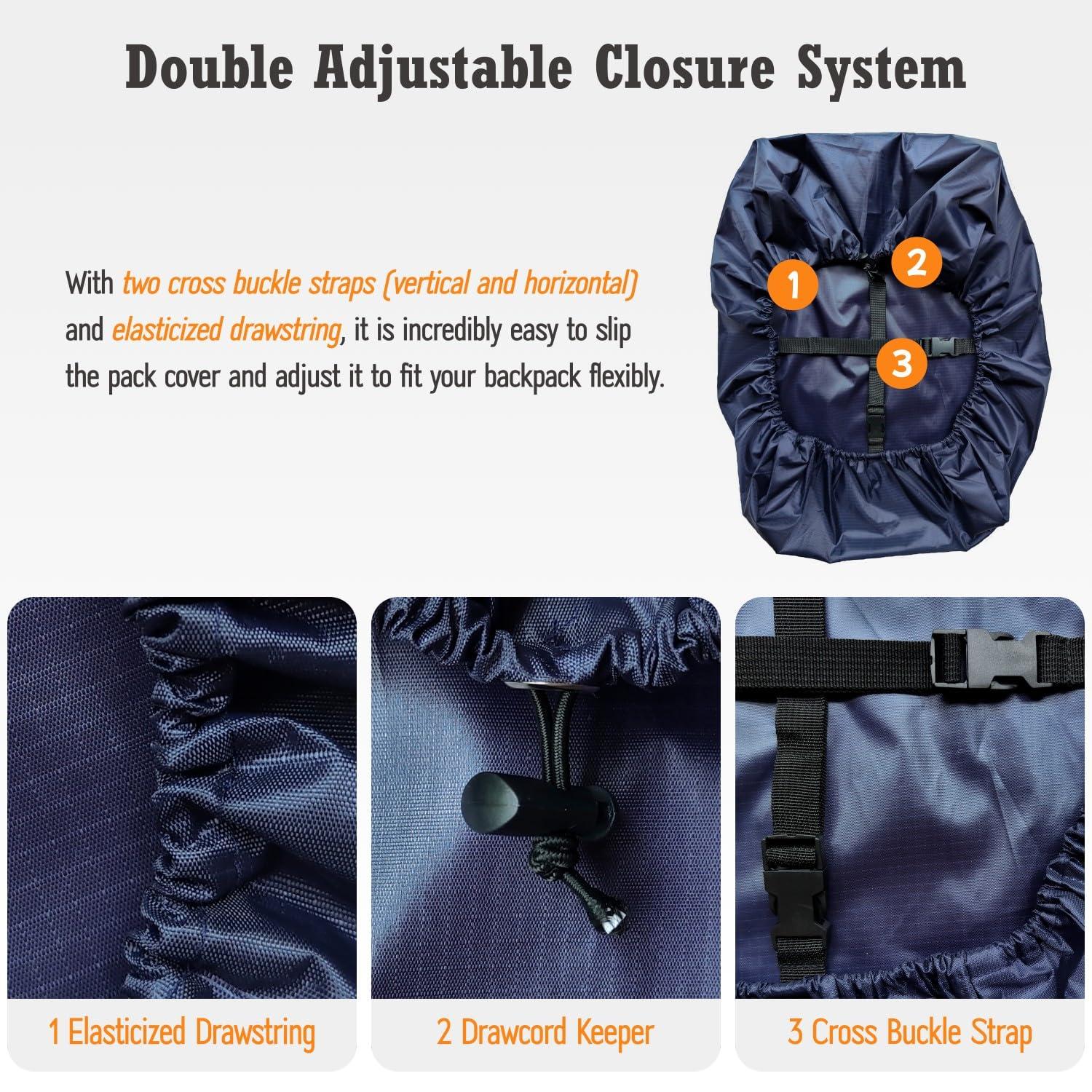 sheelokhwui sheelokhwui Waterproof Backpack Rain Cover, Heavy-Duty Nylon Pack Cover with Upgraded Double Adjustable Closure System and a Carry Pouch for Hiking, Cycling, Camping, Outdoor (Navy Blue, S, 15-25L)