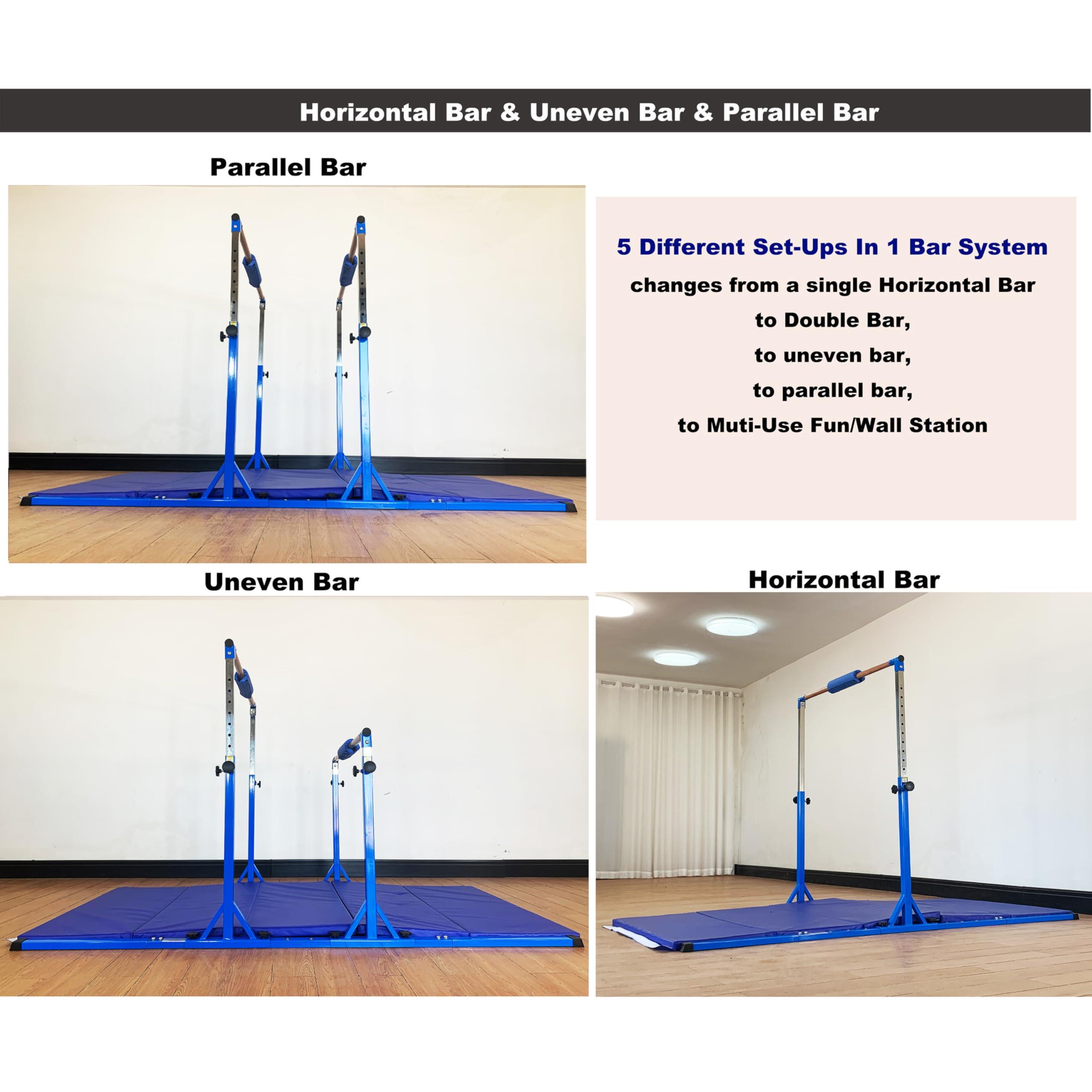 MARFULA MARFULA Gymnastics Double Horizontal Bars 3Play Gymnastic Parallel Bars Uneven Bars with Mat Gymnastics Training Bar with 304 Stainless Steel Regulating Arms & Fiberglass Rail for Home Club Use