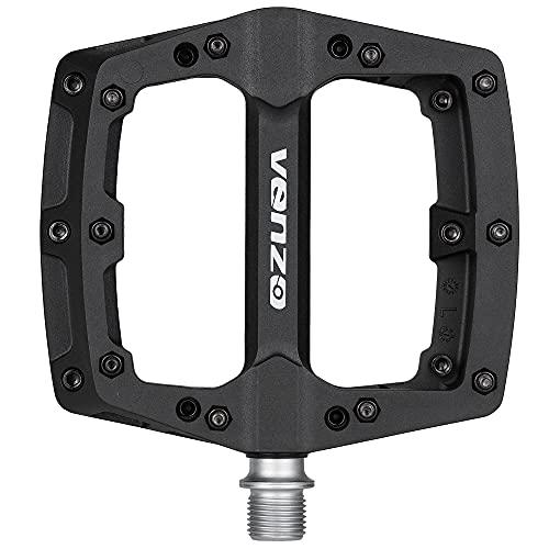 Venzo Venzo Flat Mountain BMX MTB Aluminum Bike Sealed Bearing Pedals - Large Bicycle Platform Pedals 9/16\" with Anti-Skid Anti-Slip Nail