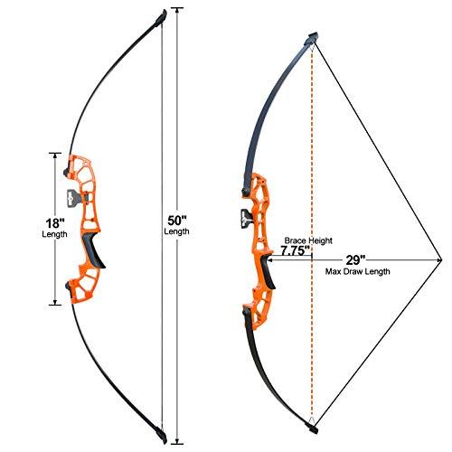 D&Q D&Q Archery 50\" Takedown Bow and Arrows Set for Adults 30lb 40lb Metal Riser Right Hand Longbow Kit for Beginner to Intermediate Hunting Target (30LB, Orange)