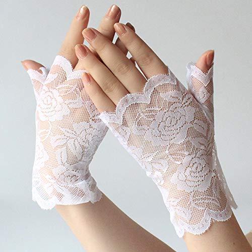 Tvoip Tvoip 1 Pair Womens Sun Protection Driving Half Finger Gloves Charming Sexy Lady Girl Lace Party Costume Fingerless Gloves (White)