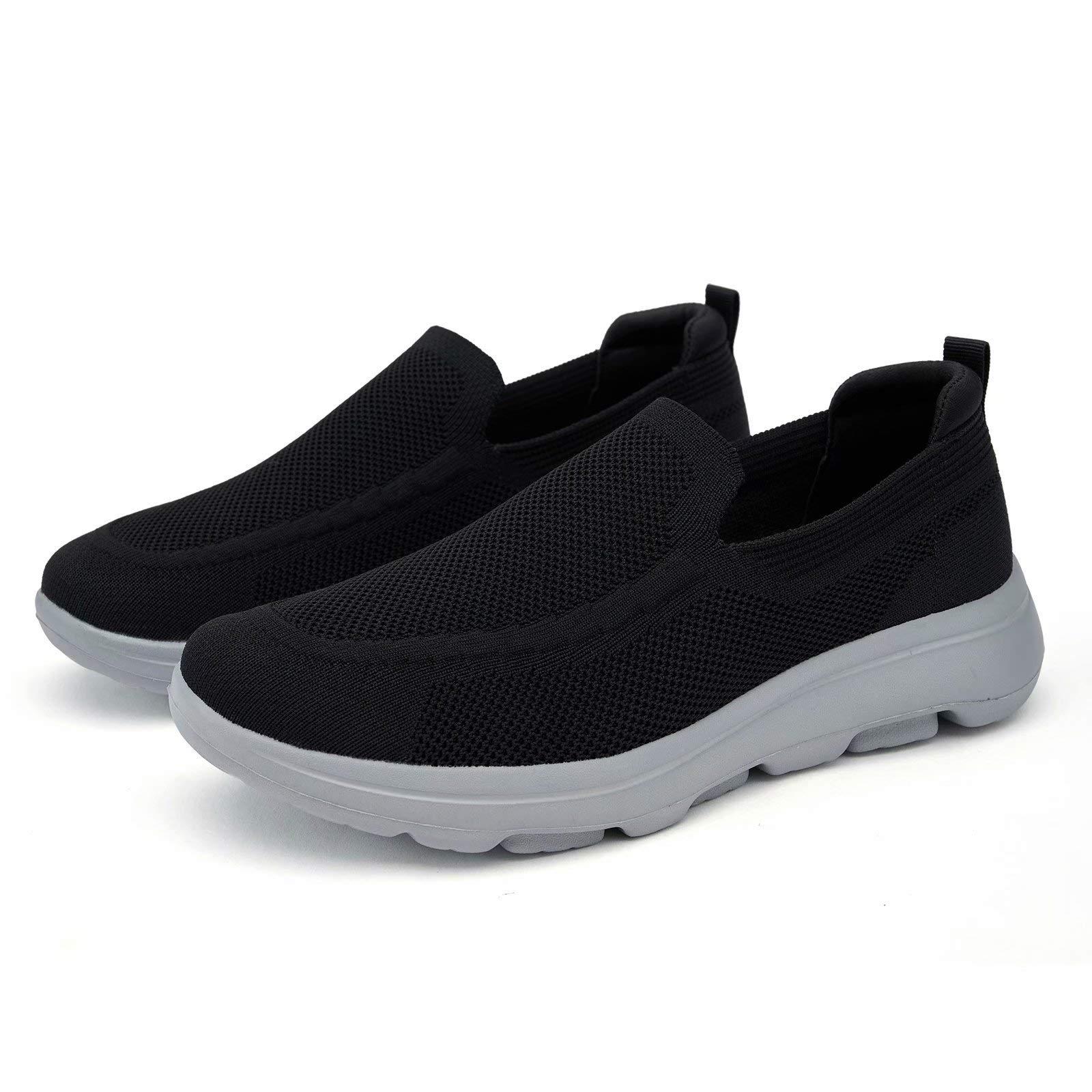 konhill konhill Men's Slip on Loafers Walking Shoes - Mesh Casual Tennis Sneaker 12.5 US Black/Grey,Label 46.5