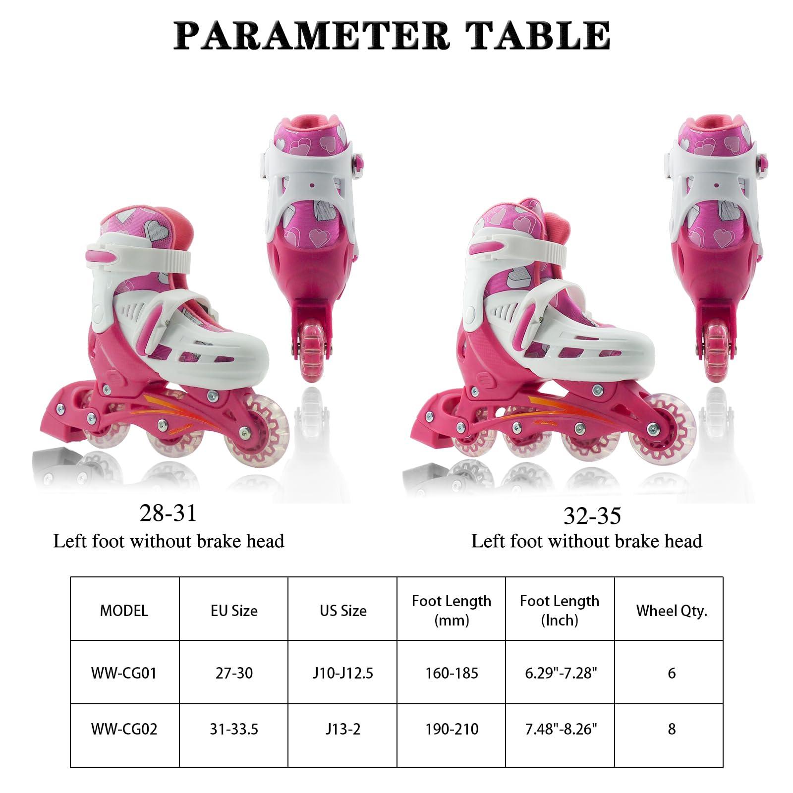 WELLWON WELLWON 4 Size Adjustable Inline Skates for Kids, Outdoor & Indoor Roller Skates with Wheels for Girls and Boys