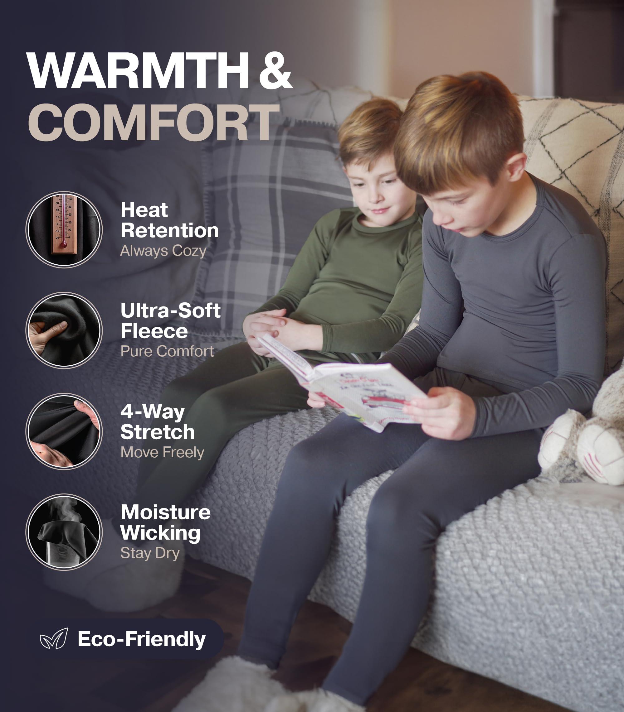 Thermajohn Thermajohn Thermal Underwear for Kids, Boys Thermal Underwear Set | Kids Base Layers for Skiing | Long Johns for Boys Kids, White, (XS)