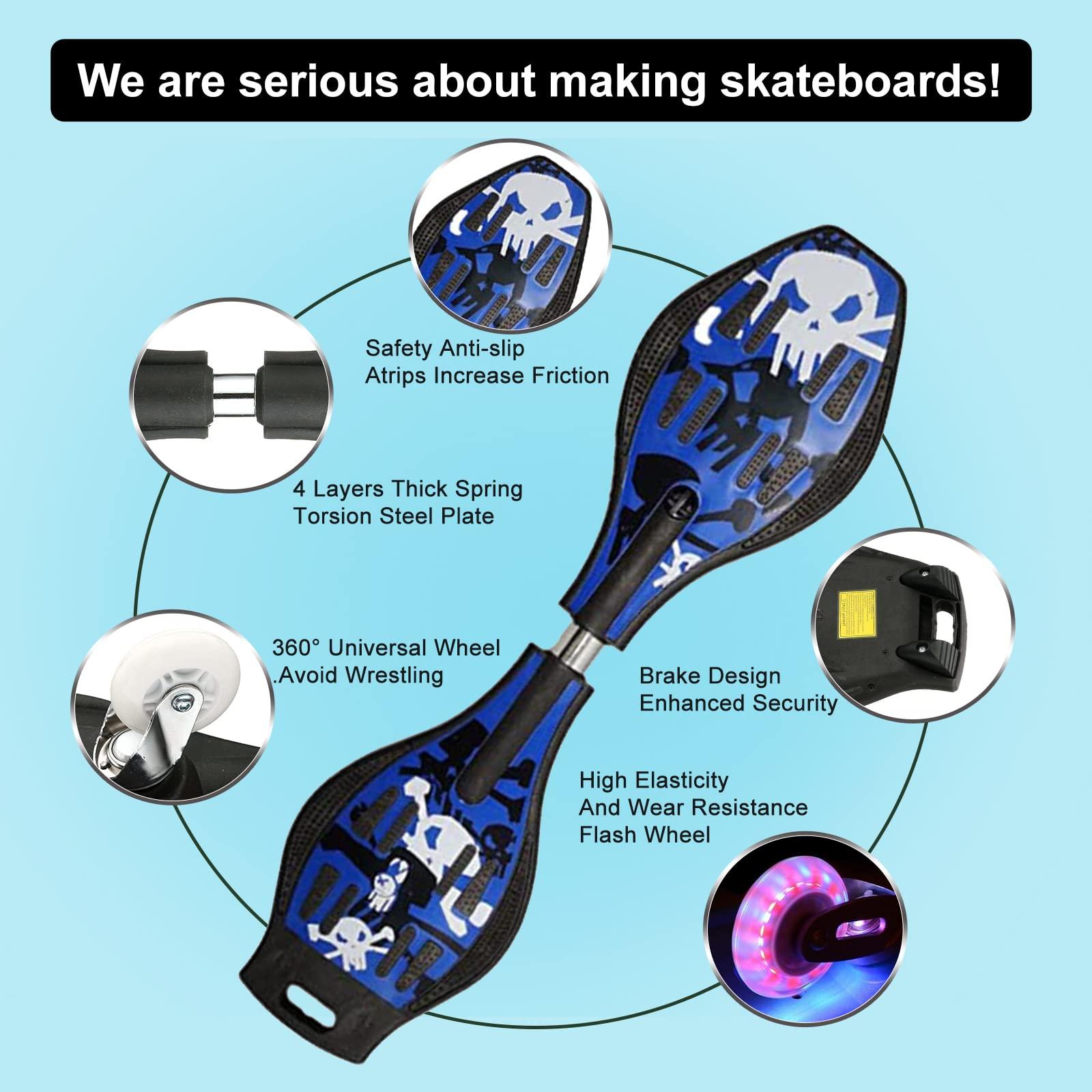 YEYGRIEM YEYGRIEM Rip Stick Skateboard, Compact and Lightweight Ripstick Deluxe Junior Caster Board with Illuminating Wheels and 360 Degree Casters for More Excitement and Fun for Adults, 29.1\"*7.4\" (Blue)
