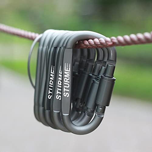 STURME STURME Carabiner Clip Aluminum D-Ring Locking Durable Strong and Light Large Carabiners Clip Set for Outdoor Camping Screw Gate Lock Hooks Spring Link Improved Design Pack (9 Pack)