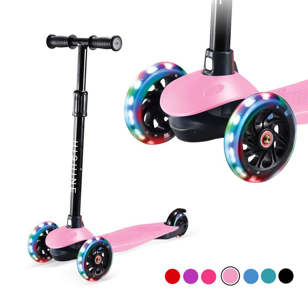 Hishine Toddler Scooter for Kids 3 Wheels Scooter for Boys Girls Kick Scooter with PU Flashing Wheels, Adjustable Height, Lean to Steer,Fits Children Ages 2-5 Years Old, Pink