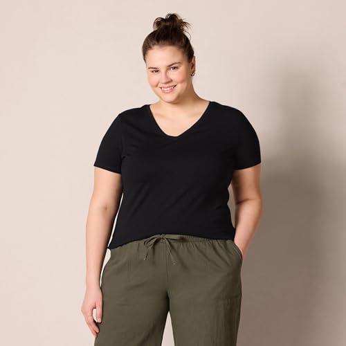 Amazon Essentials Amazon Essentials Women's Classic-Fit Short-Sleeve V-Neck T-Shirt, Pack of 2, Black/White, Small