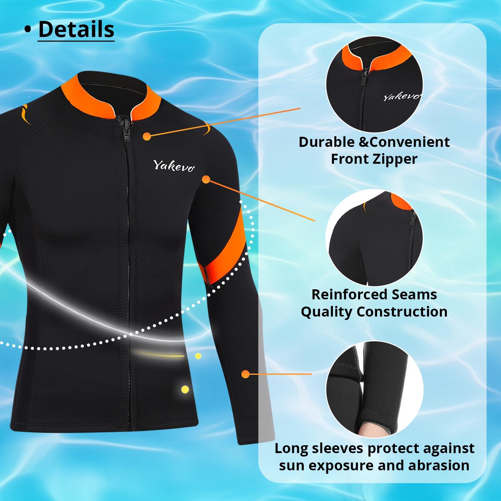 INTBOSS INTBOSS Wetsuit Top Men,3mm Mens Wetsuit Top Long Sleeve Wetsuit Jacket Men Front Zip Warm Neoprene Wets Suit Jackets for Men Stretch Mens Wetsuit Jacket