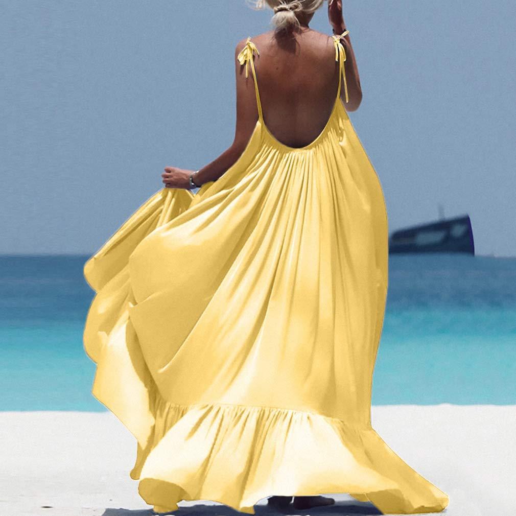 Hiuwa Hiuwa Women Boho Maxi Solid Sleeveless Long Backless Dress Evening Party Beach Dresses Sun Dress C XL