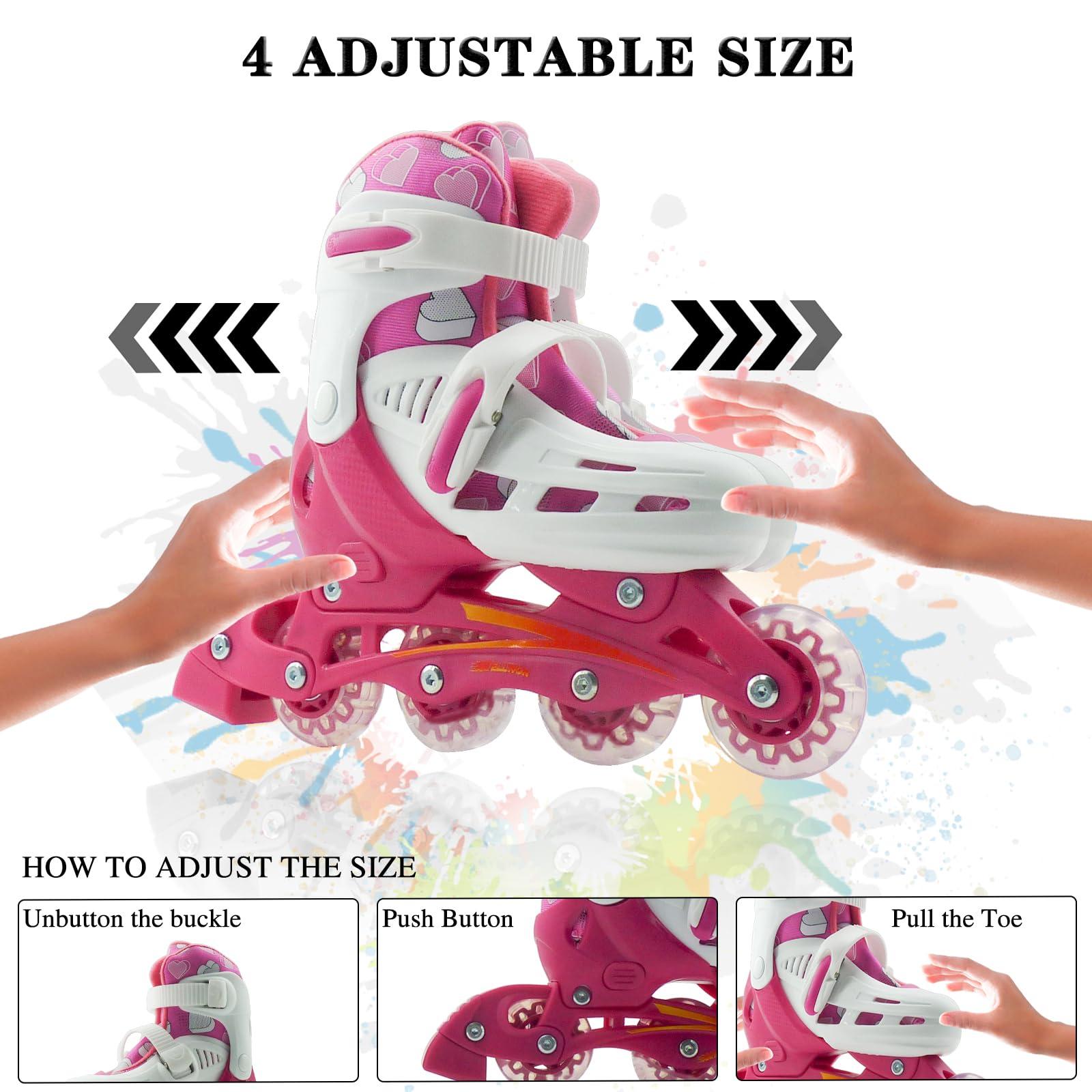 WELLWON WELLWON 4 Size Adjustable Inline Skates for Kids, Outdoor & Indoor Roller Skates with Wheels for Girls and Boys
