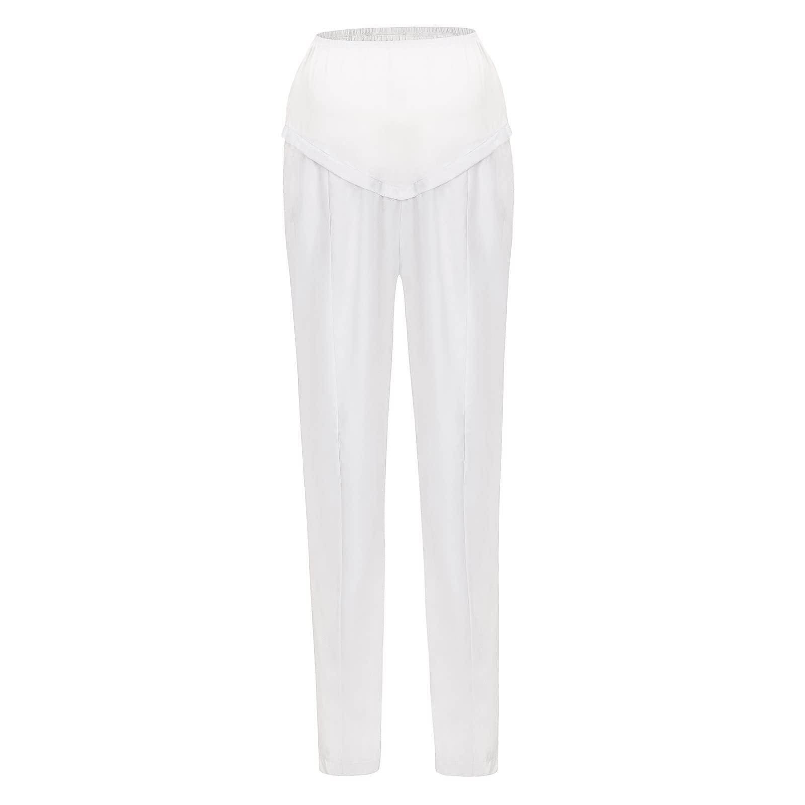 NineFit Basics Maternity Pants Comfortable Stretch Over Bump Women Pregnancy Casual Capris for Work Fashion Maternity (White, XXXL)