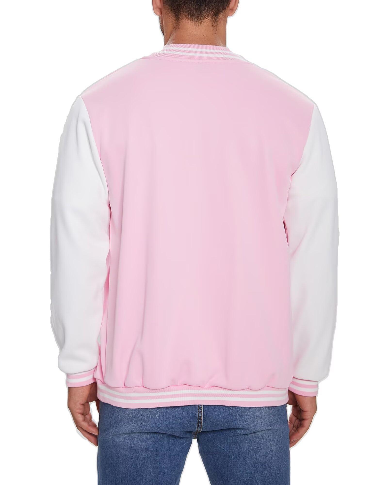 DHSPKN DHSPKN Men's Varsity Baseball Jacket Causal Slim Fit Varsity Letterman Jacket Boys Bomber Jackets Pink XXS