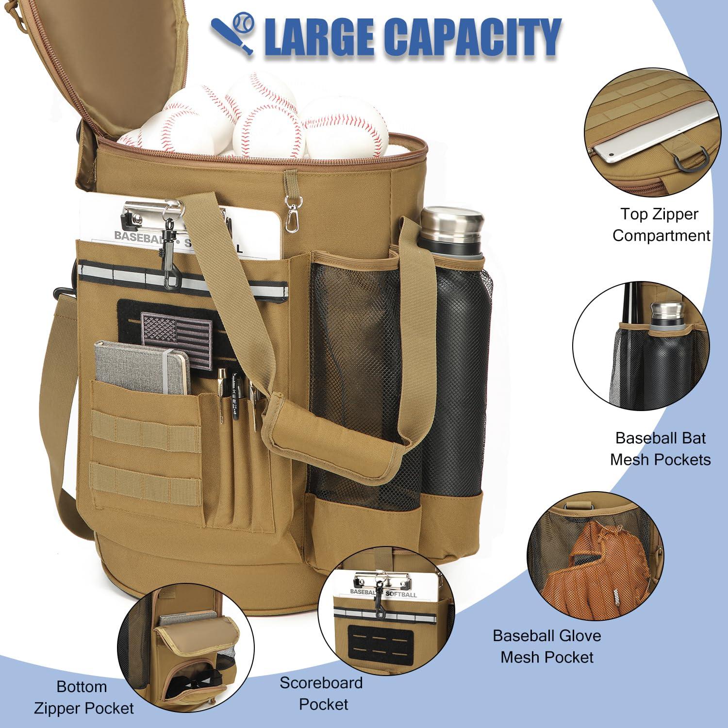 XINTREY XINTREY 6 Gallon Baseball Bucket Cover Organizer and Tactical Baseball Backpack, Softball Bat Bag w/Shoe Compartment for Men & Women