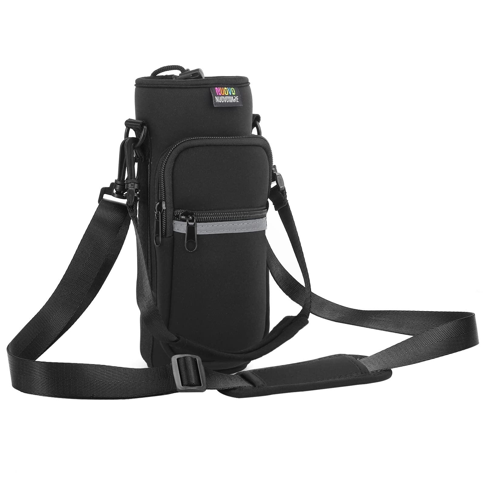 Nuovoware Nuovoware Water Bottle Carrier Bag, 25oz/32oz Bottle Pouch Holder, Adjustable Shoulder Hand Strap 2 Pocket Sling Neoprene Sleeve Sports Water Bottle Accessories for Men/Women Hiking Travelling, Black