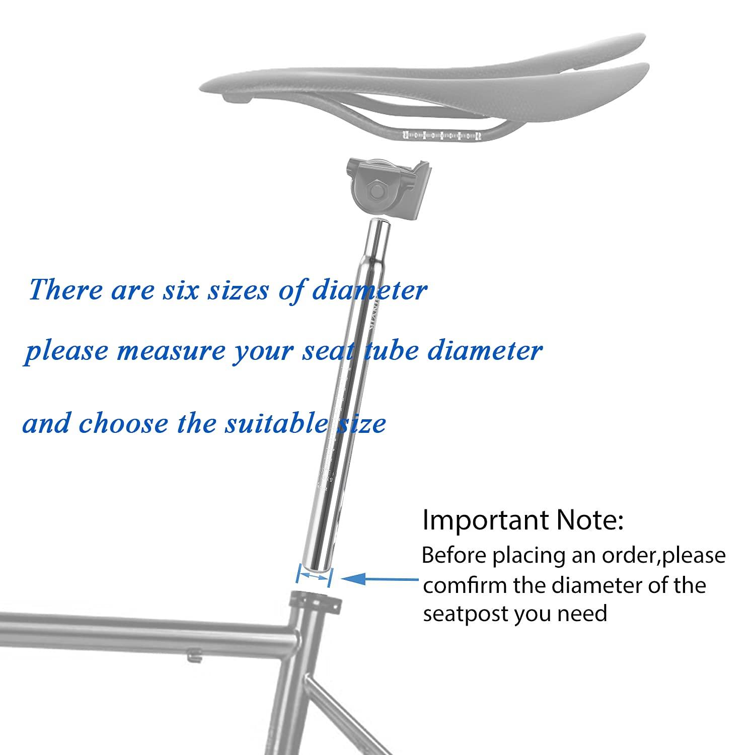 Thinvik Thinvik Bike Seat Post,Polished Aluminum Alloy,350mm ,Mountain &Road Bicycle Fixed Gear Cycling Seatpost 25.4/27.2/28.6/30.4/30.8/31.6mm ,Silver Seat Post Replacement-28.6mm
