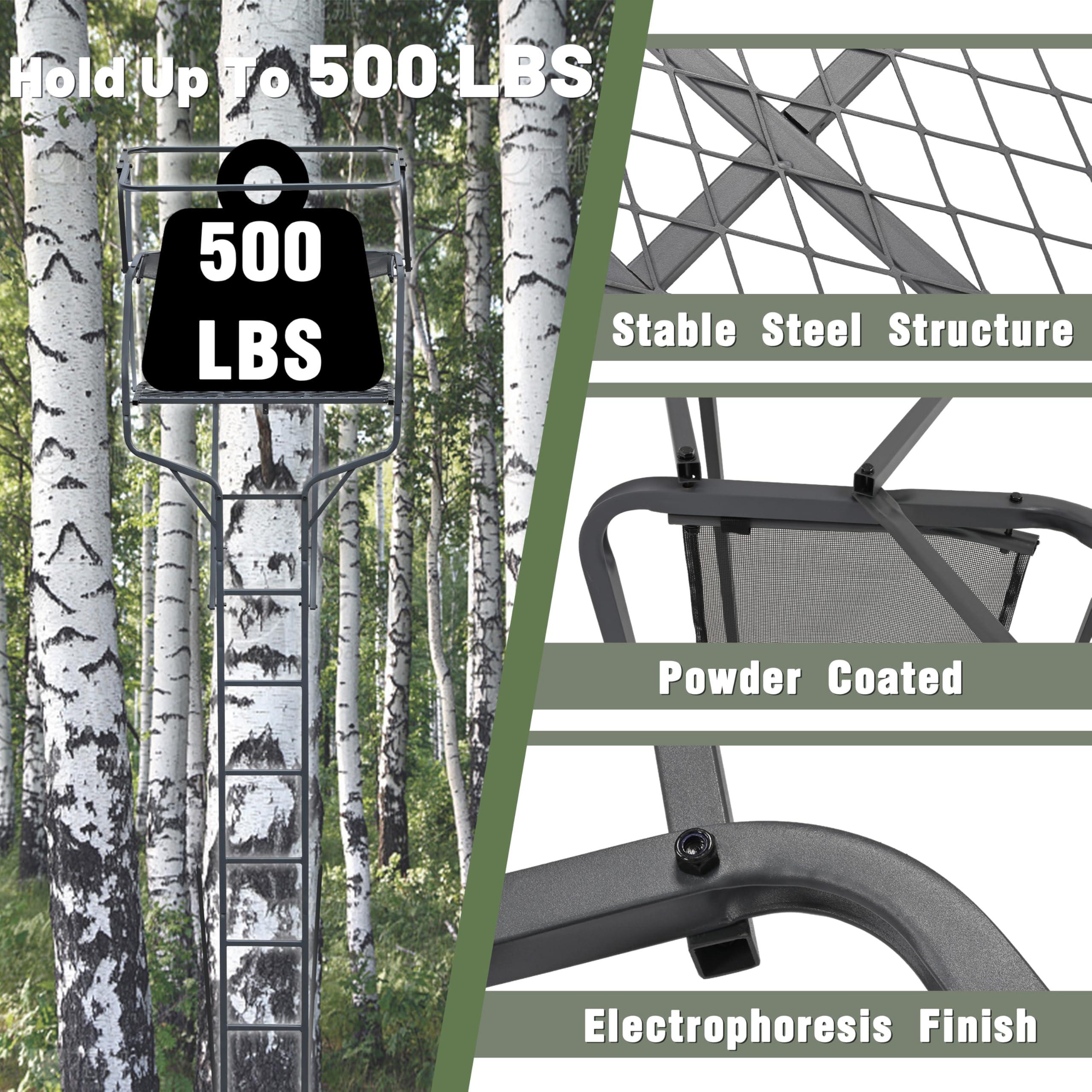 KUAFU KUAFU 18' 2-Man Ladder Tree Stand Climbing Tree Stand for Deer Hunting Elevated Climbing Seat Hunting Gear Equipment Accessories, 500 lb Weight Capacity