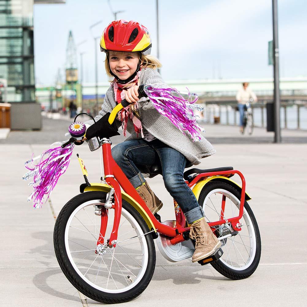 IEALODS Kids Bike Bell and Streamers for Girls - 1 Pack Flower Bicycle Bell with 2 Pack Bike Streamers for Children's Bike Accessories