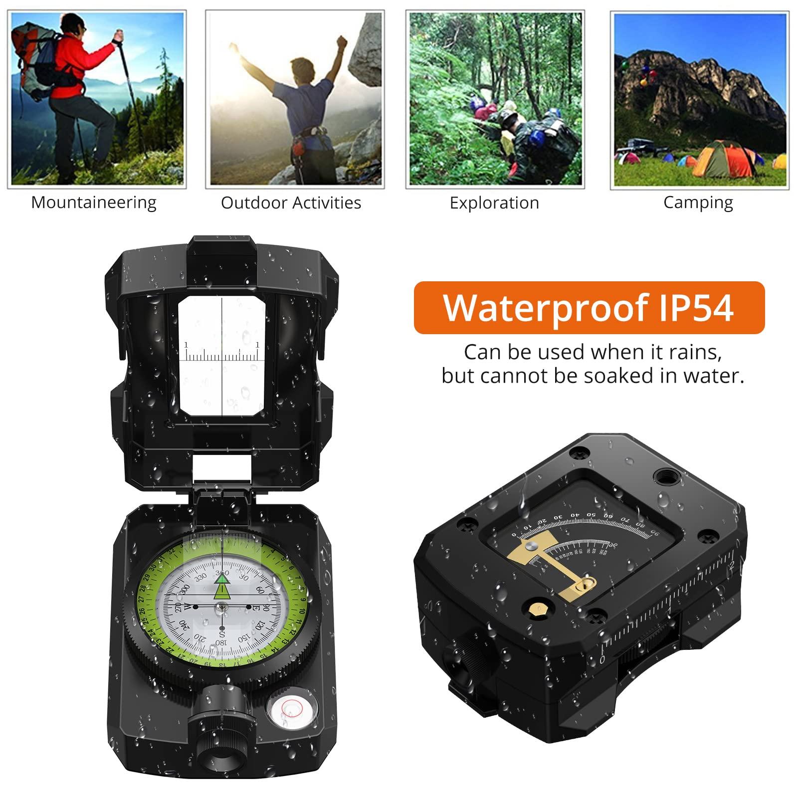 Proster Proster IP54 Hiking Compass Professional Military Compass Aluminum Alloy Camping Compass Waterproof with Sighting Clinometer