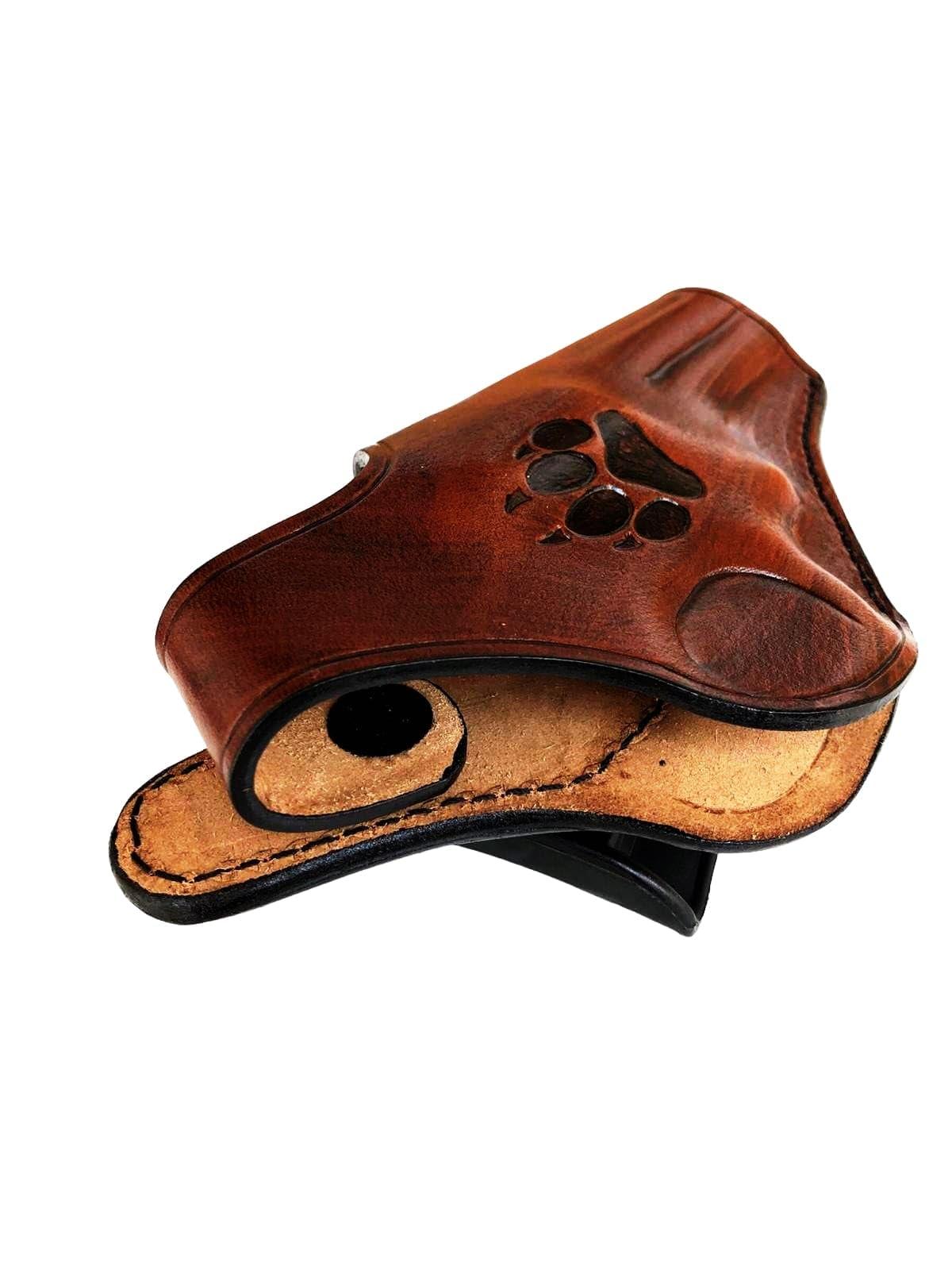 Generic Premium Leather Paddle Holster fits S&W Models 686 586 10 19 60 66 637, Paw Desing Pattern Handmade, Thumb Break, Right or Left Handed, PulsarHolster (S&W Model 686/586 3\" nch, Right)