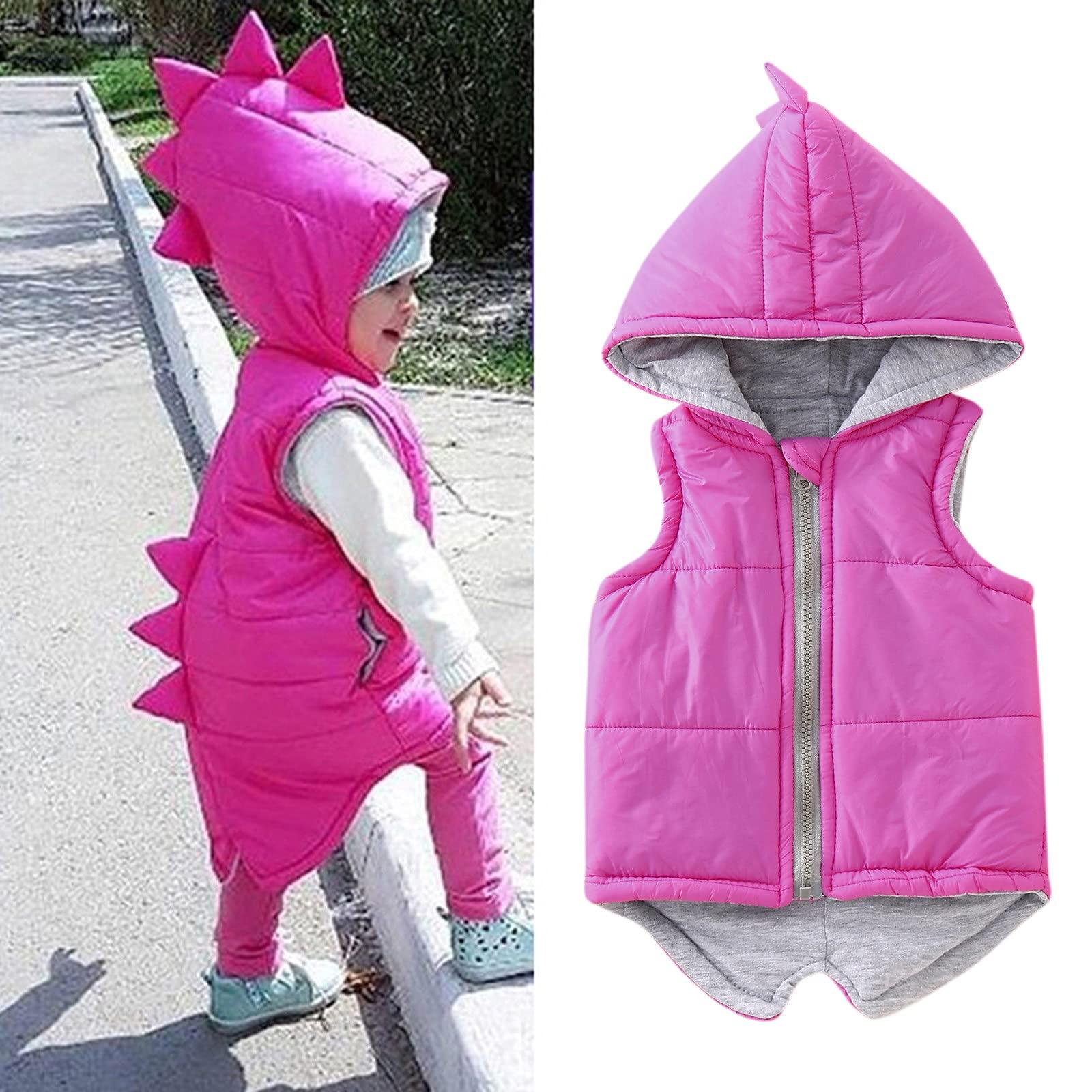 YDNGF YDNGF Toddler Baby Girl Hoodies Vest Outwear 3D Dinosaur Sleeveless Waistcoat Warm Jacket 6M-6Y (Hot Pink, 18-24 Months)