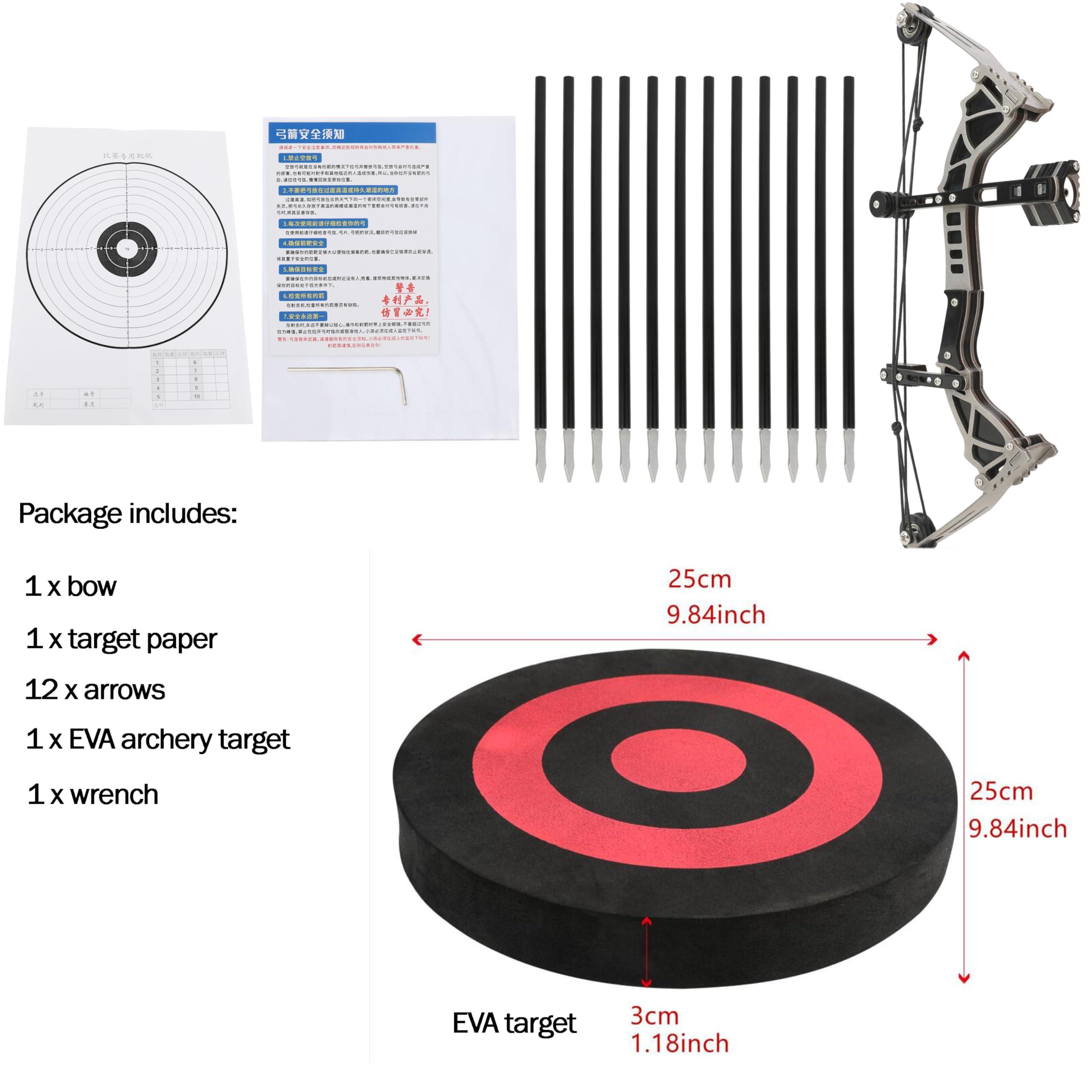 wolfman wolfman 9.5\" Compound Bow and Arrow Set Archery Bow Set Hunting Bow for Right/Left Handed with EVA Target for Hunting Shooting Practice Archery Entertainment Fun (wtih 12 Arrows)