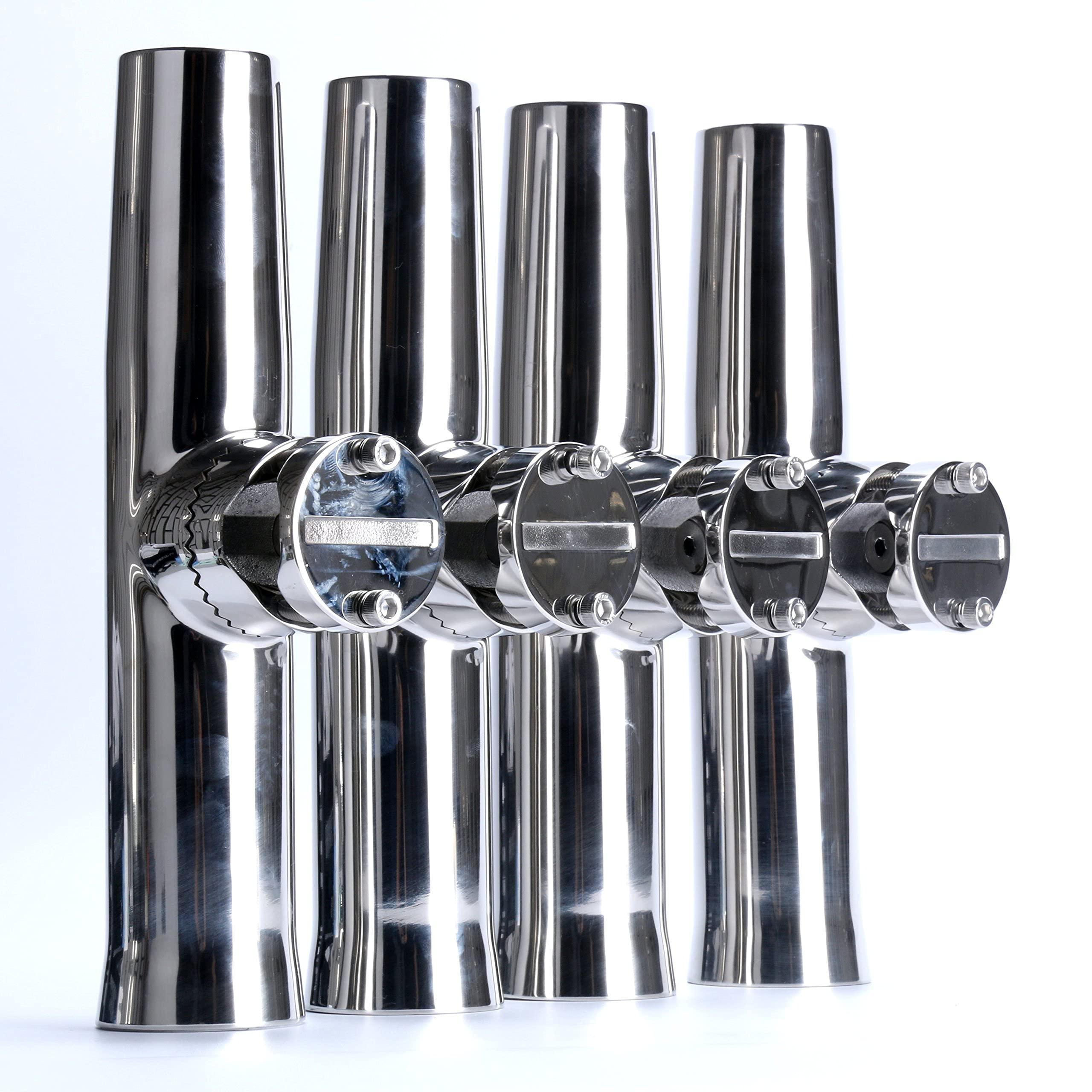 Amarine Made Amarine Made 4Pcs Fishing Rod Holder, Stainless Steel Rail Mount Fishing Pole Holders, Tournament Style Clamp on Rod Holder for Rails 1\" to 1-1/4\"