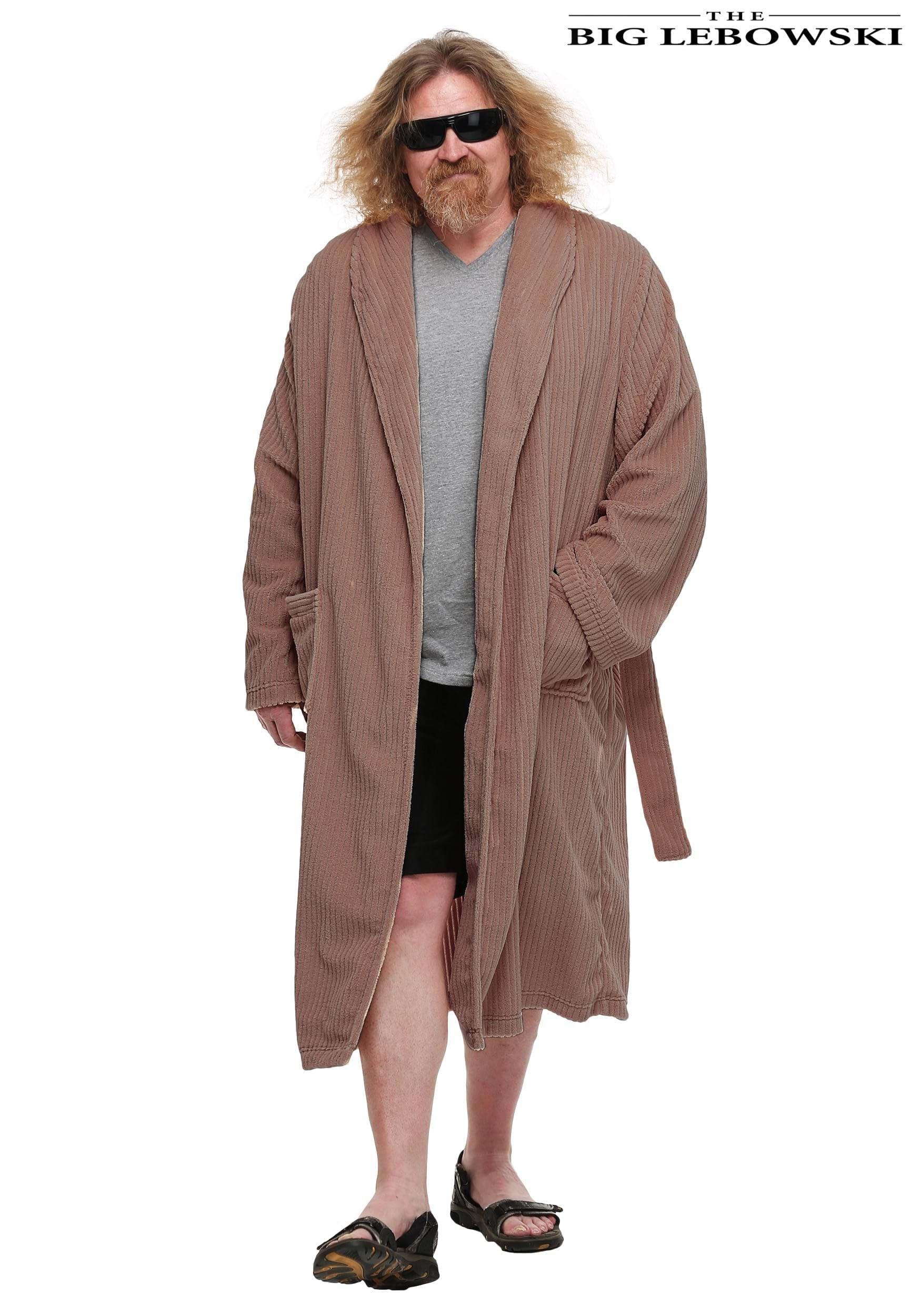 Fun Costumes The Big Lebowski Adult The Dude Costume Mens, Tan Full Length Bathrobe Halloween Outfit with Pockets L