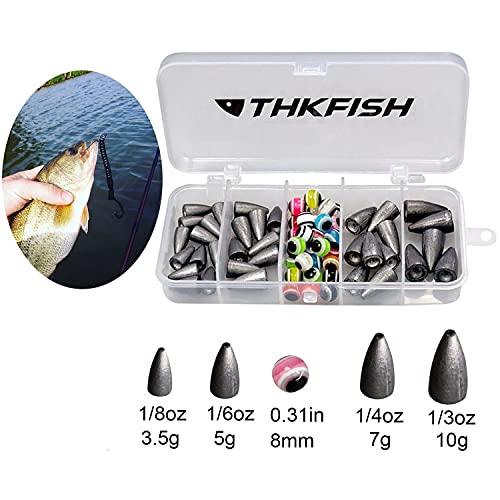 THKFISH THKFISH Fishing Weights Sinkers Fishing Beads Bullet Sinkers Carolina Rig Texas Rig Kit Fishing Accessories Kit 64pcs