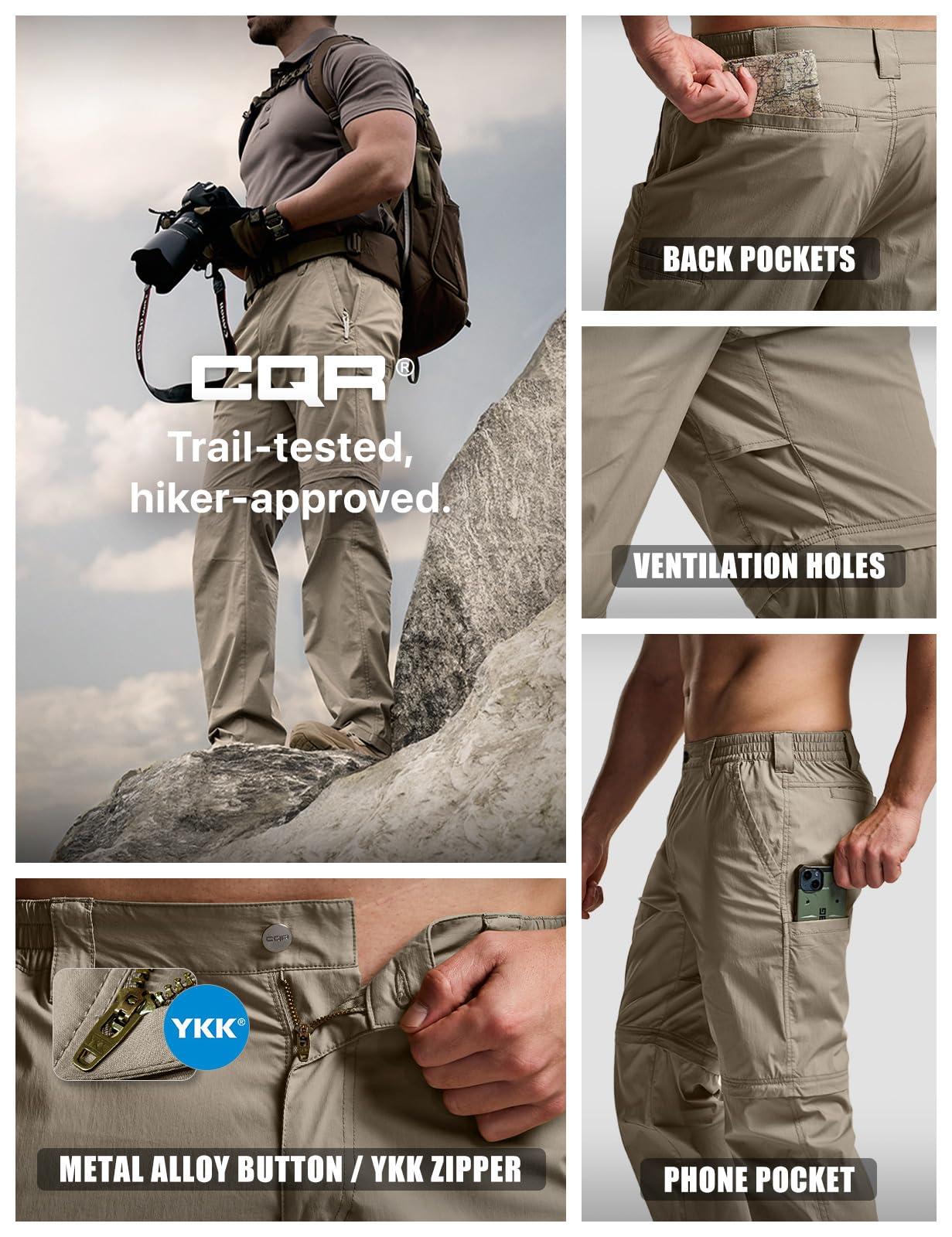 CQR CQR Men's Convertible Cargo Tactical Pants, Water Resistant Outdoor Hiking Pants, Zip Off Lightweight Stretch Work Pants, Runyon Sandstorm, 30W x 32L