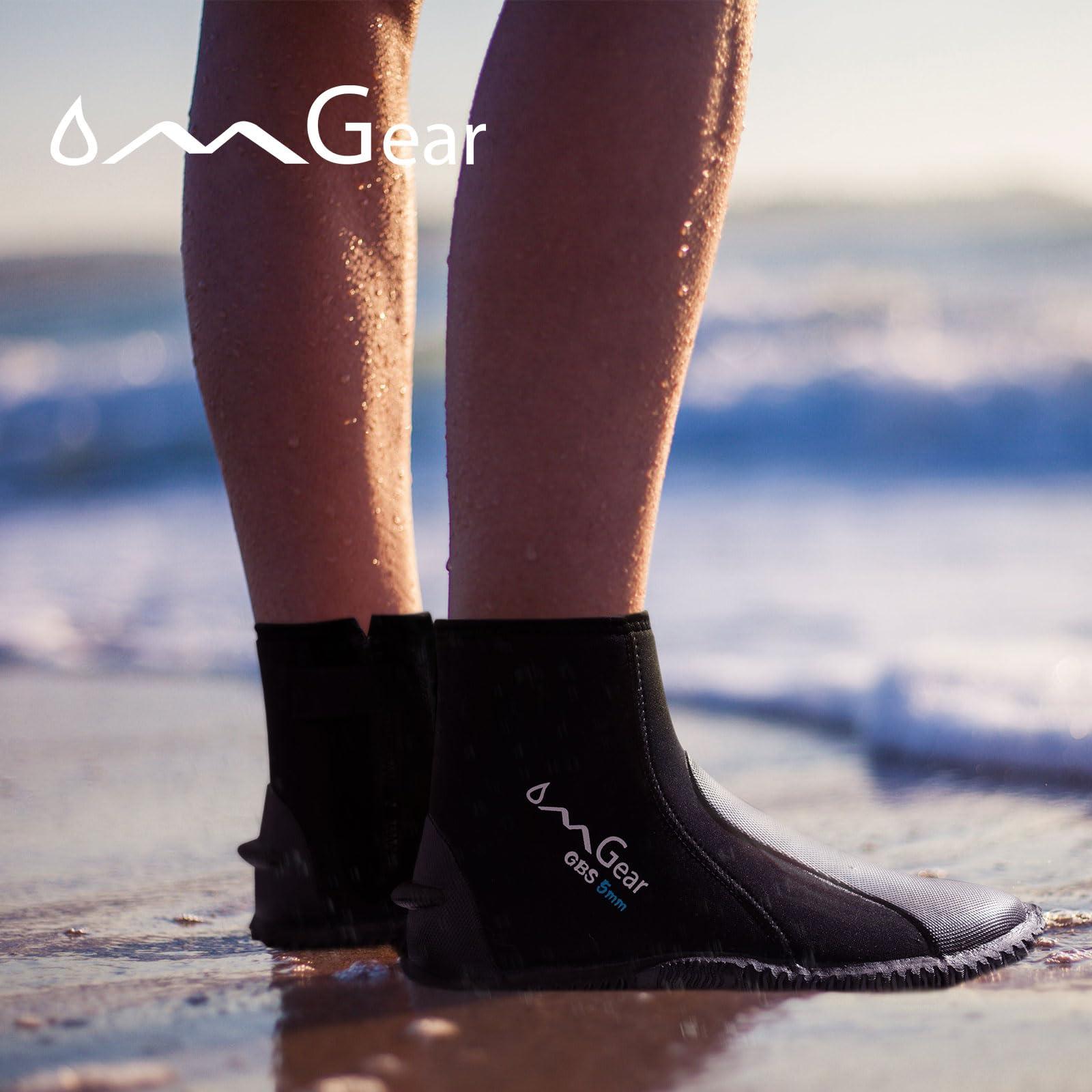 OMGear OMGear Neoprene Diving Boots 3mm 5mm Water Boots Dive Fins Booties with Rubber Sole Snorkeling Gear Surfing Scuba(5mm BlackXS(Men7/Women8))