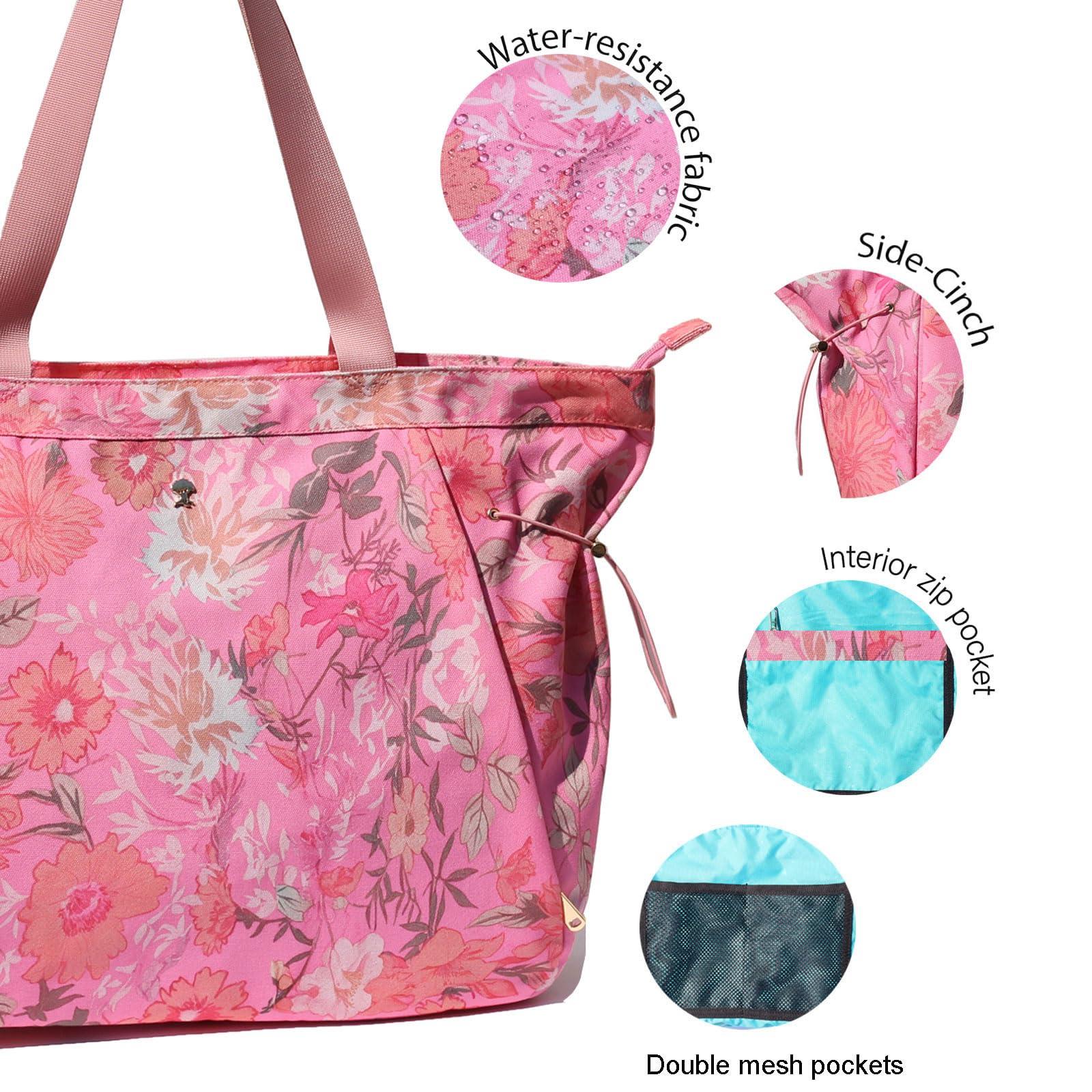 ESVAN ESVAN Yoga Tote Bag for Women Shoulder Bags Drawstring for Office Workout Travel Carryall Pilates Gym and Beach (Pink)