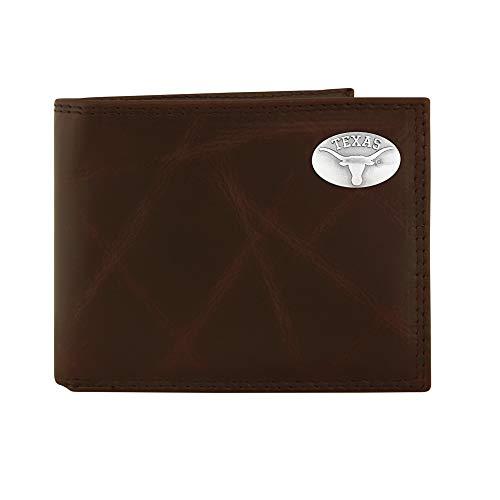Zeppelin Products Inc. NCAA Texas Longhorns Brown Wrinkle Leather Bifold Concho Wallet, One Size