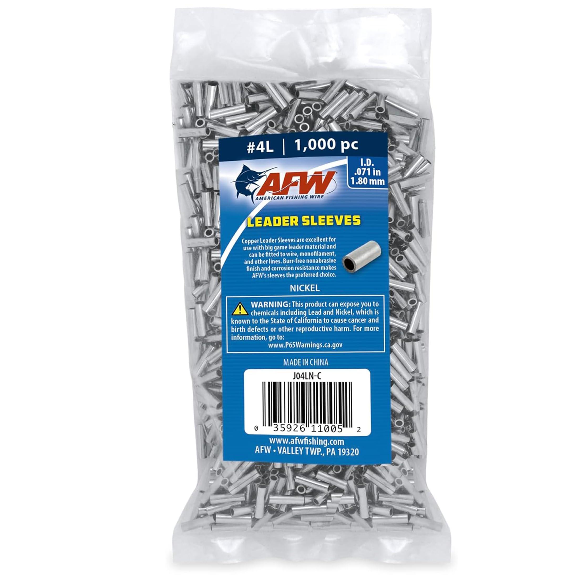 AFW AFW American Fishing Wire Single Barrel Crimp Sleeves, Size #4L/.071\", Nickel, 1,000 pc