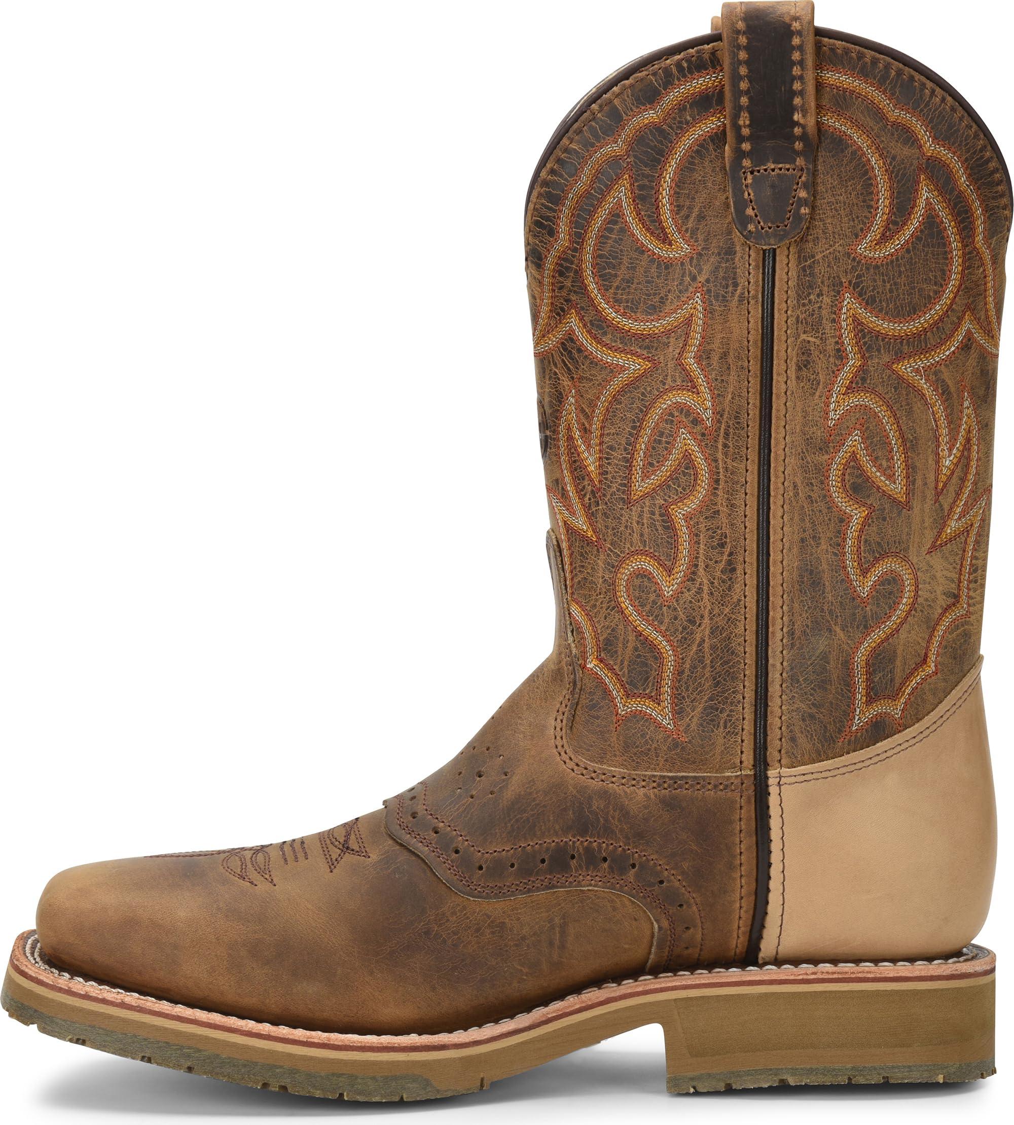 Double-H Boots Double-H 11\" Dwight Steel Toe Western Boots for Men - Texon Insole with Cork Inlay, Oil- and Slip-Resistant I.C.E. Outsole, EH-Rated and Made in USA, Brown - 7.5 2E