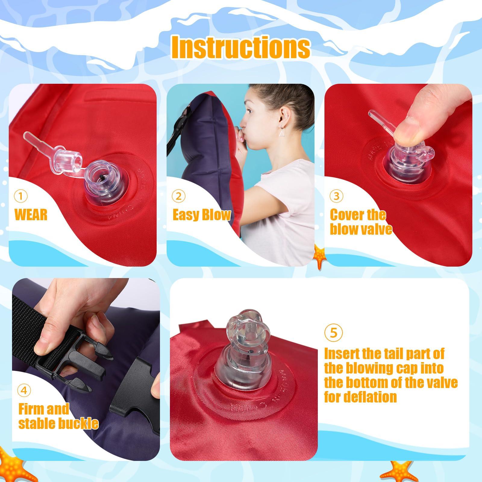 Lewtemi Lewtemi 1 Pcs Inflatable Swim Belt Pool Flotation Portable Waist Floatation Aid for Adults Adjustable Floating Swimming Training Aid Waist Belt with Buckle and Rope for Beginner(Red and Blue)