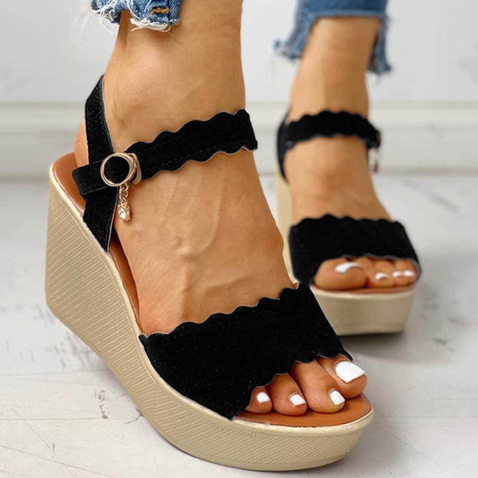 ZBYY ZBYY Women\'s Open Toe Buckle Ankle Strap Platform Wedge Sandals Adjustable Buckle Sandals for Wedding Party Dress