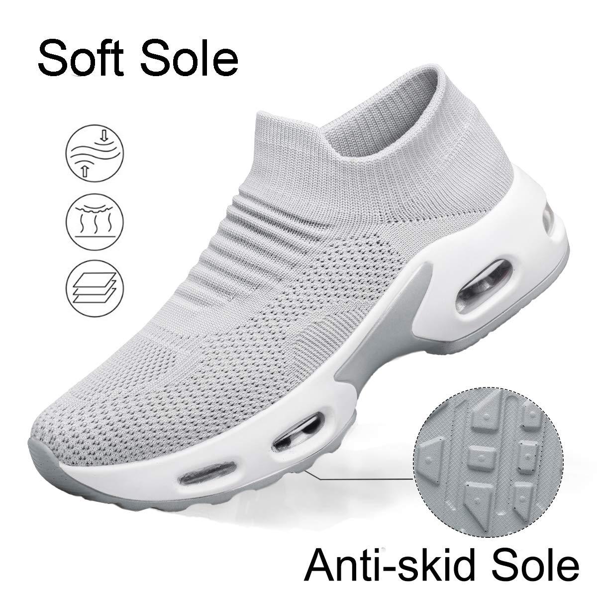 YHOON YHOON Women\'s Walking Shoes Sock Sneakers - Mesh Slip On Air Cushion Driving Modern Jazz Dance Casual Work Running Shoes Grey,6.5