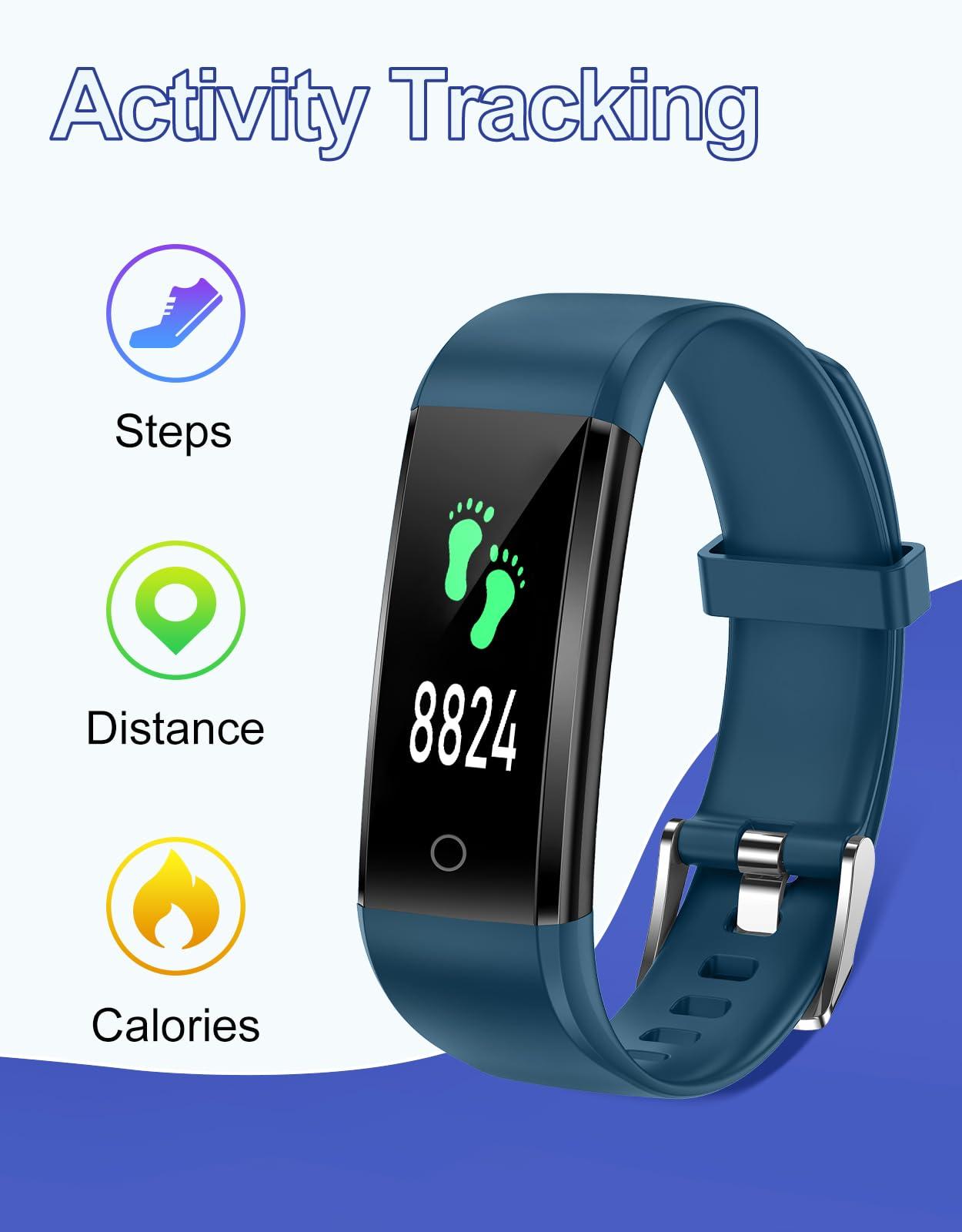 GRV GRV Fitness Tracker Non Bluetooth Fitness Watch No App No Phone Required Waterproof Pedometer Watch with Steps Calories Counter Sleep Tracker for Men Women Parents (Blue)