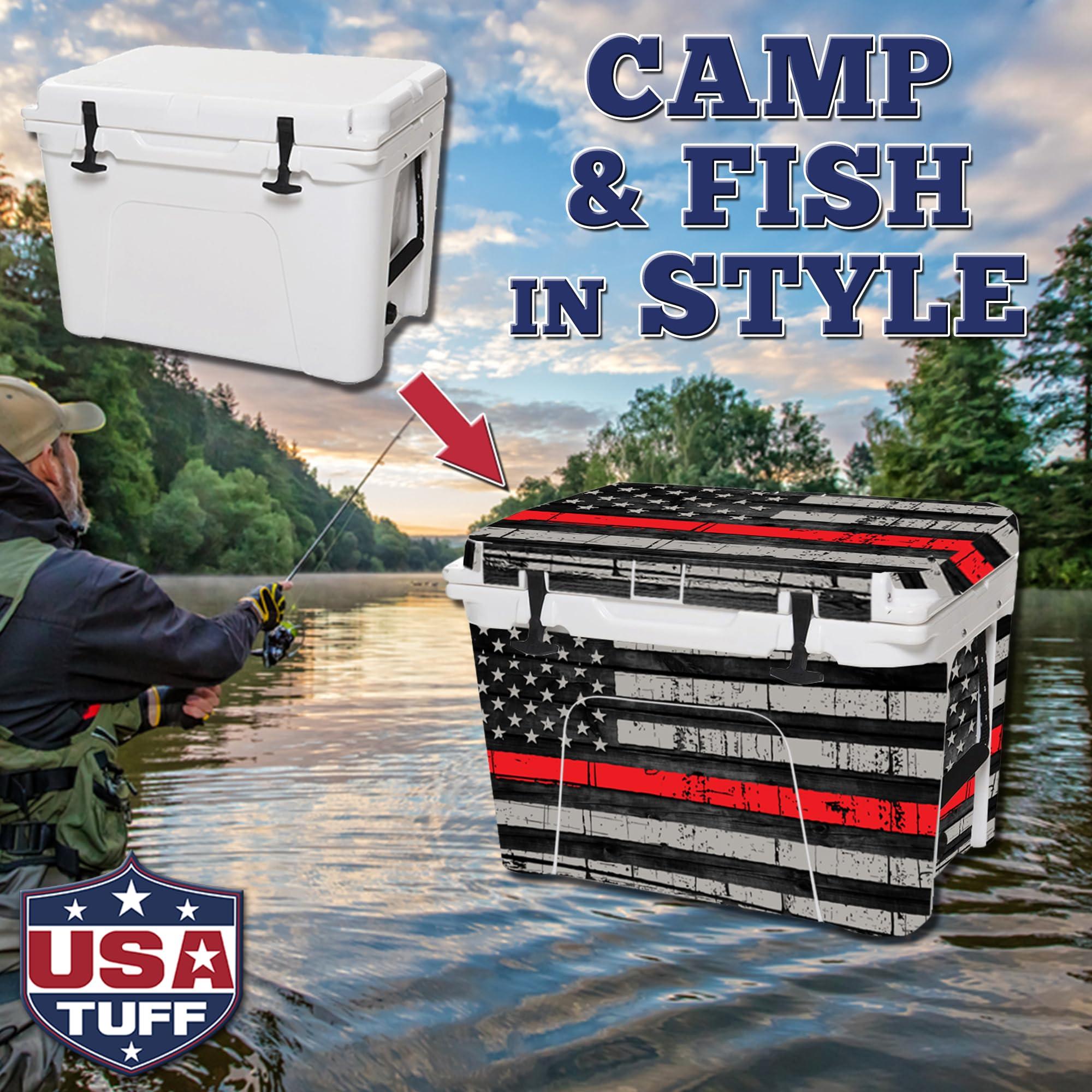 USATuff USATuff Vinyl Cooler Full Kit Compatible with YETI 45 qt Tundra | Easy Peel & Stick Application Cooler Skin Decal Wrap | Durable Pre-Cut Pieces | Made for Outdoor Use - Thin Redline Flag
