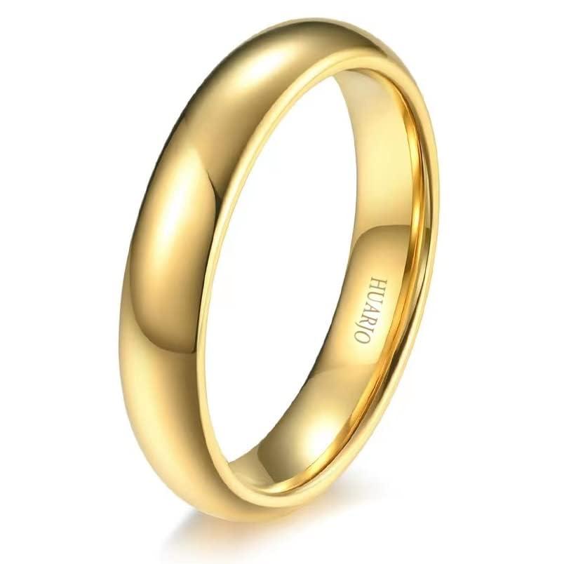 HUARJO HUARJO 2mm 4mm 6mm 8mm 18K Gold Tungsten Carbide Rings for Women Men Domed Polished Steel/Gold/Rose Gold Wedding Band Comfort Fit Size 5-13 (12.5, 4mm gold)