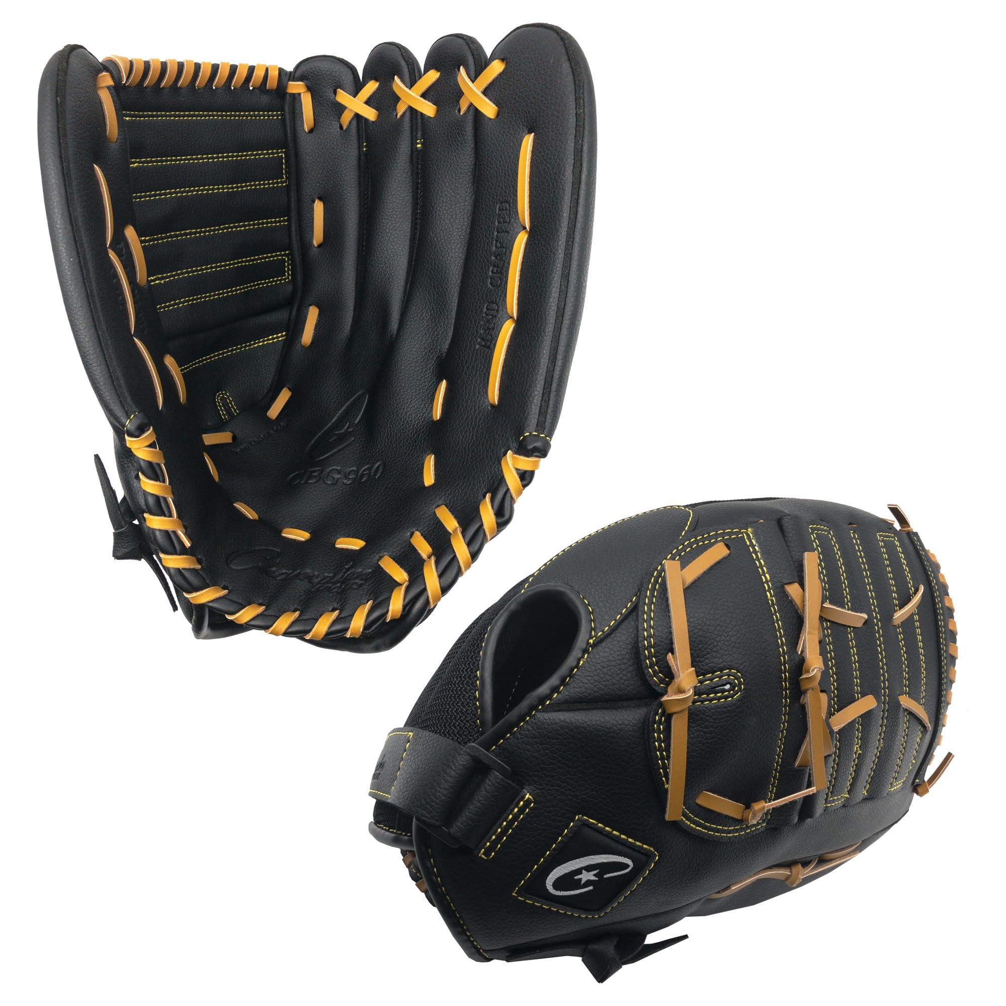 Champion Sports Champion Sports 14\" Physical Ed. Glove - Soft Leather Front and Nylon Mesh Back for Comfort Grip | Adjustable Strap with Velcro Closure | Closed Web | Age: H.S.-Adult | Left-Handed Glove,Black