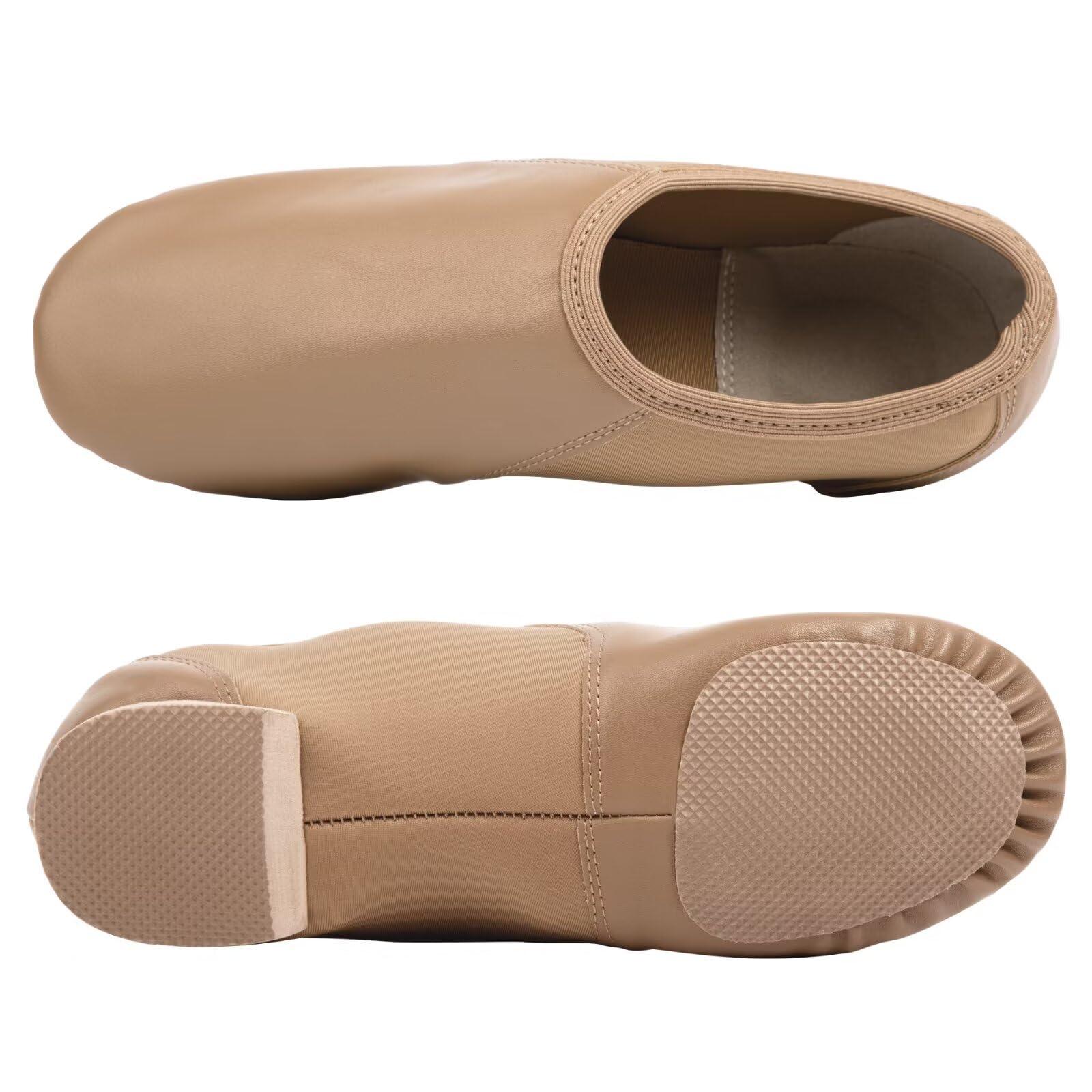 Asyusyu Asyusyu Girls Vegan Leather Jazz Shoes,Soft Vegan Leather Dance Slippers for Big Kid-6,Brown